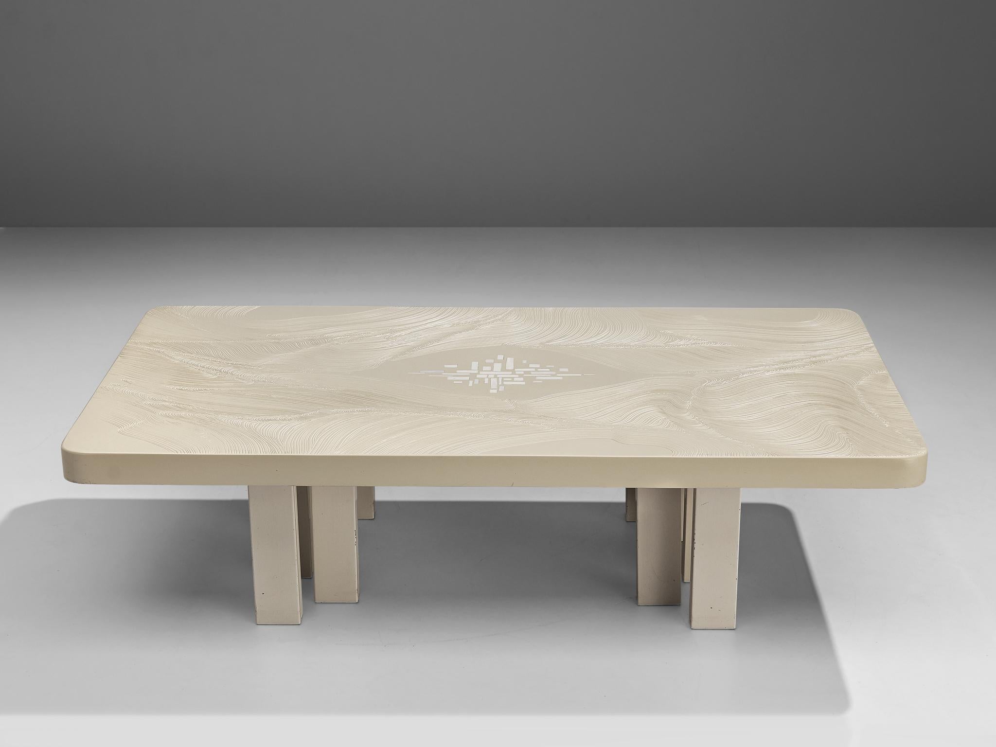 Post-Modern Jean Claude Dresse Coffee Table in Resin with Bone Inlay For Sale