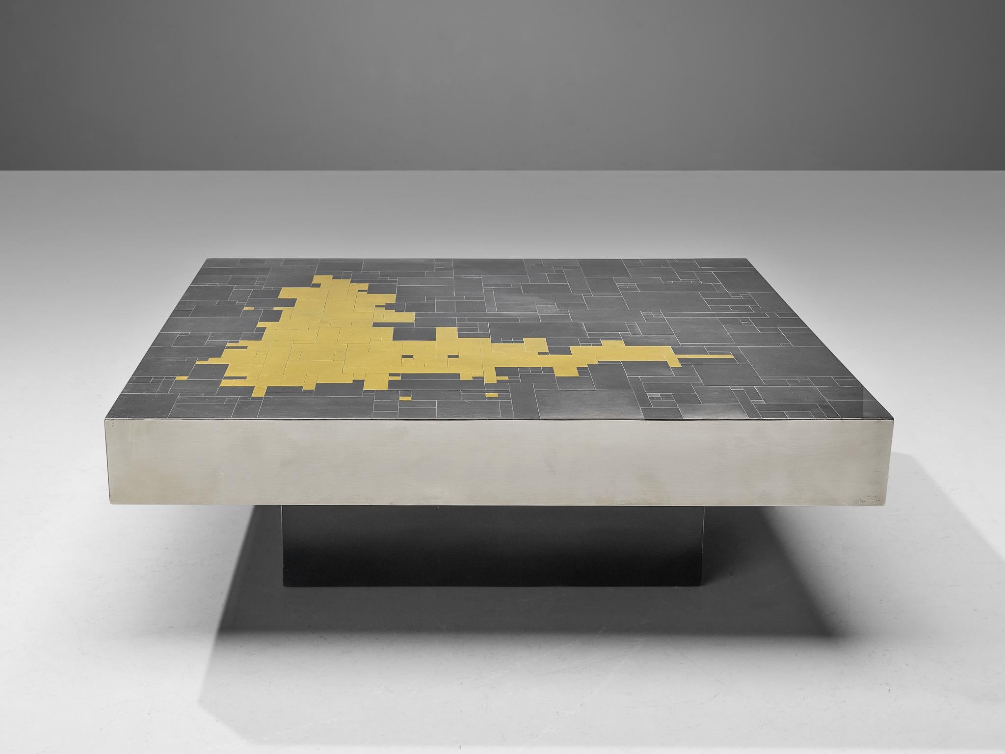 Post-Modern Jean Claude Dresse Coffee Table in Steel and Brass For Sale