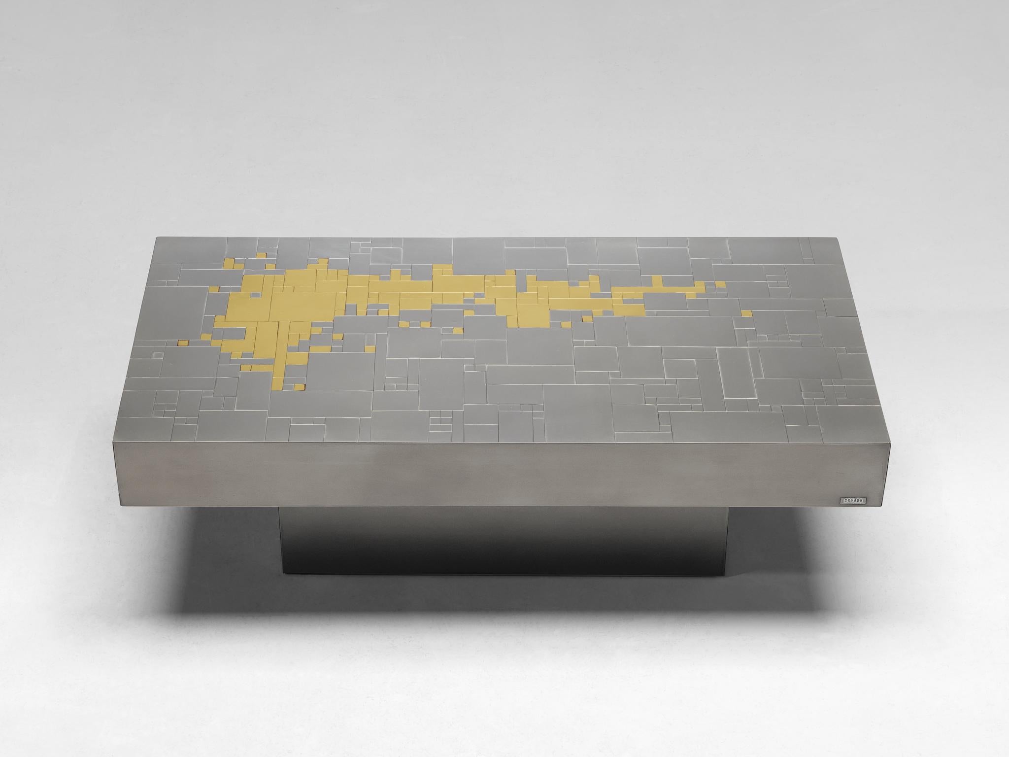 Belgian Jean Claude Dresse Coffee Table in Steel and Brass  For Sale