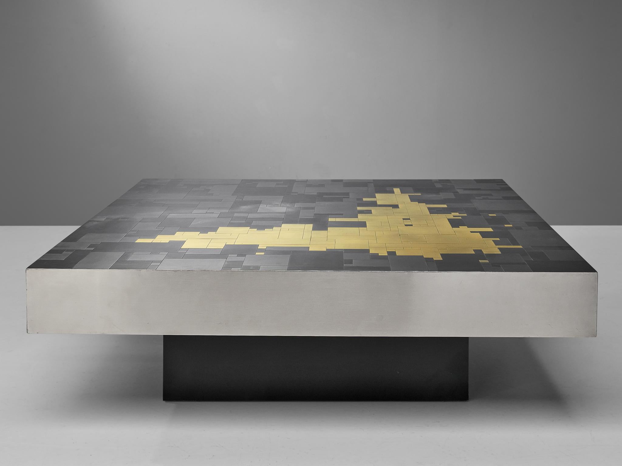 Jean Claude Dresse Coffee Table in Steel and Brass In Good Condition For Sale In Waalwijk, NL