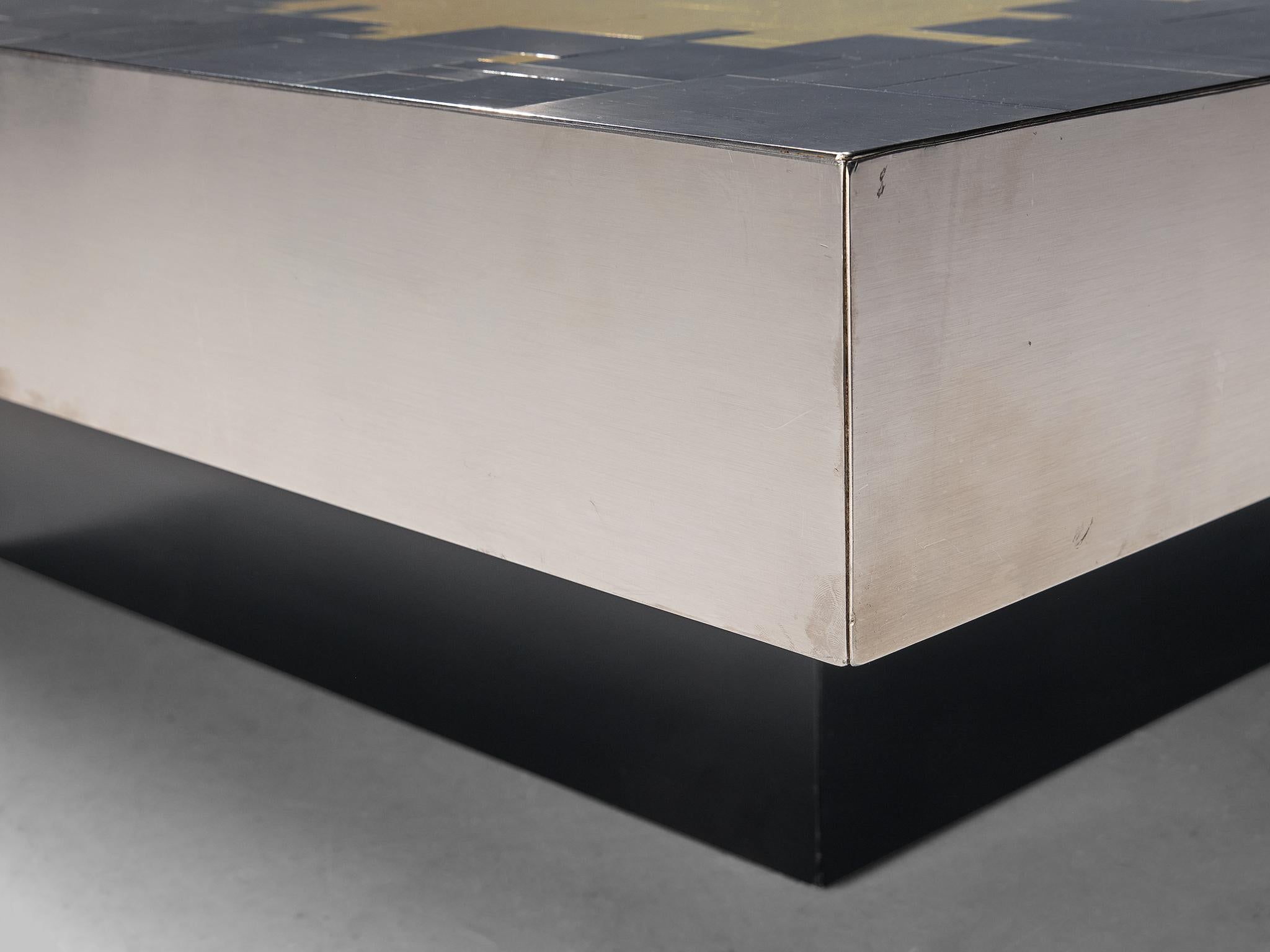 Metal Jean Claude Dresse Coffee Table in Steel and Brass For Sale