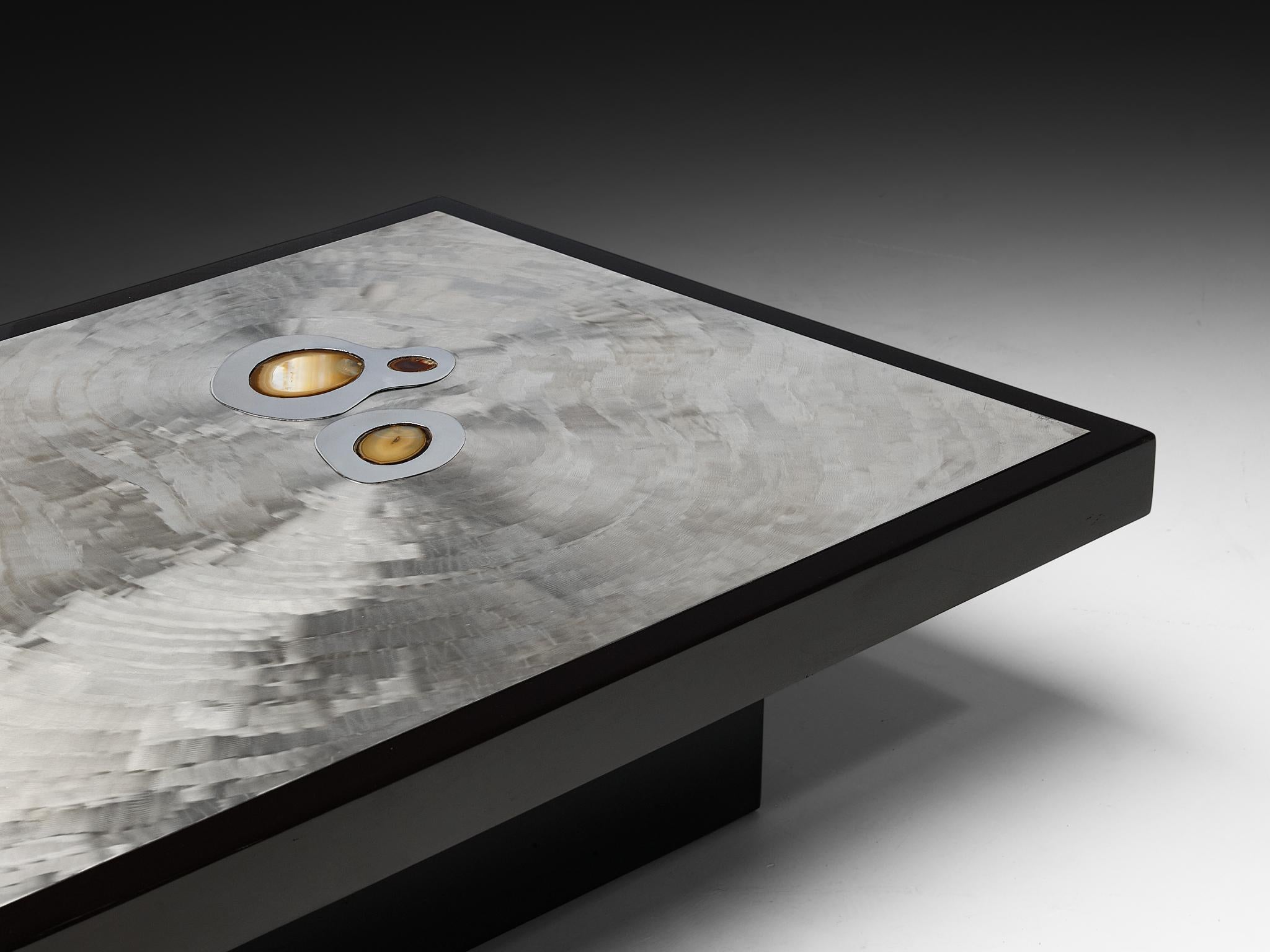 Post-Modern Jean Claude Dresse Coffee Table in Steel and Resin Inlayed with Agate For Sale