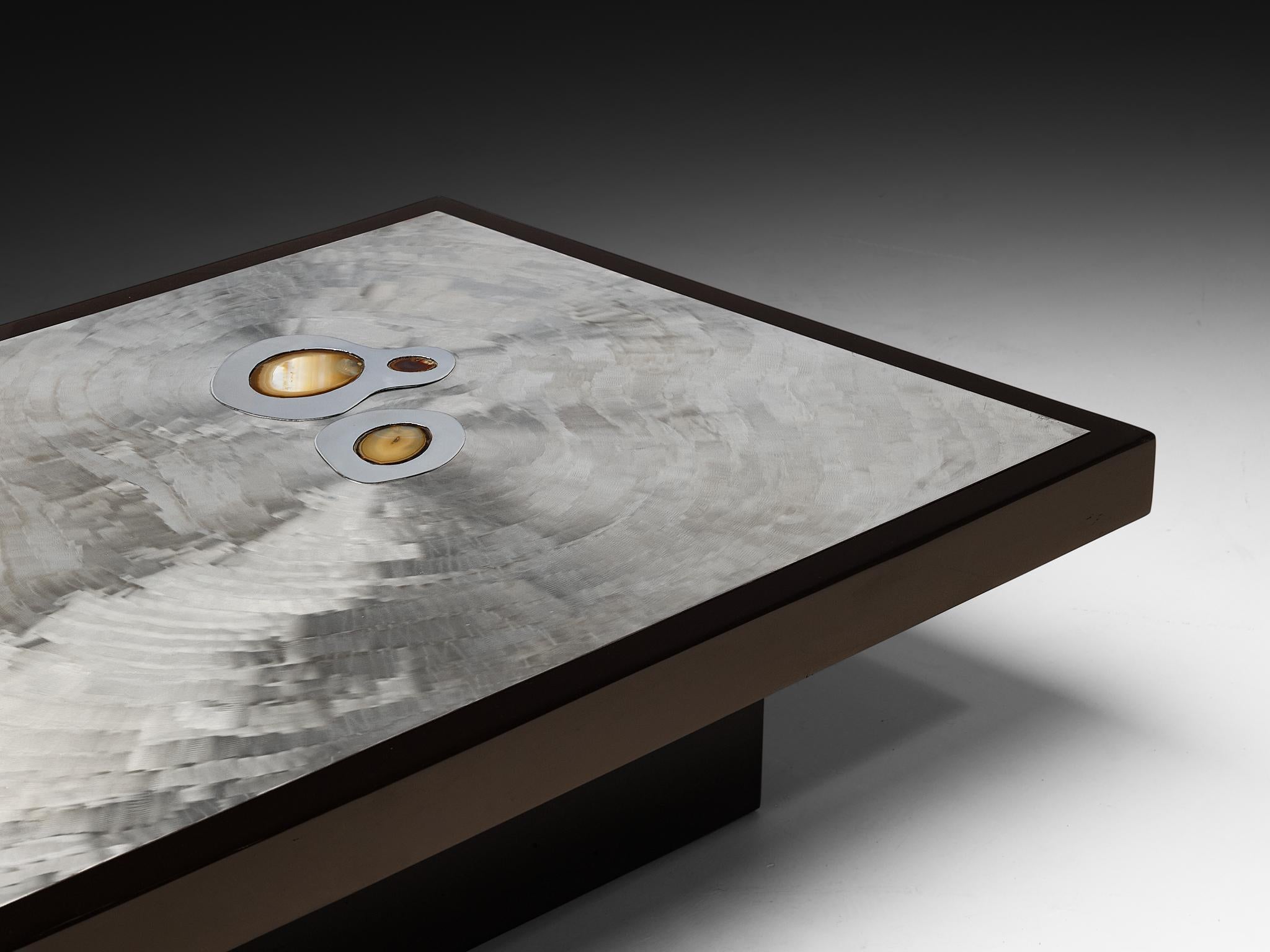 Postmoderne Table basse Jean Claude Dresse en acier et résine incrustée d'agate en vente