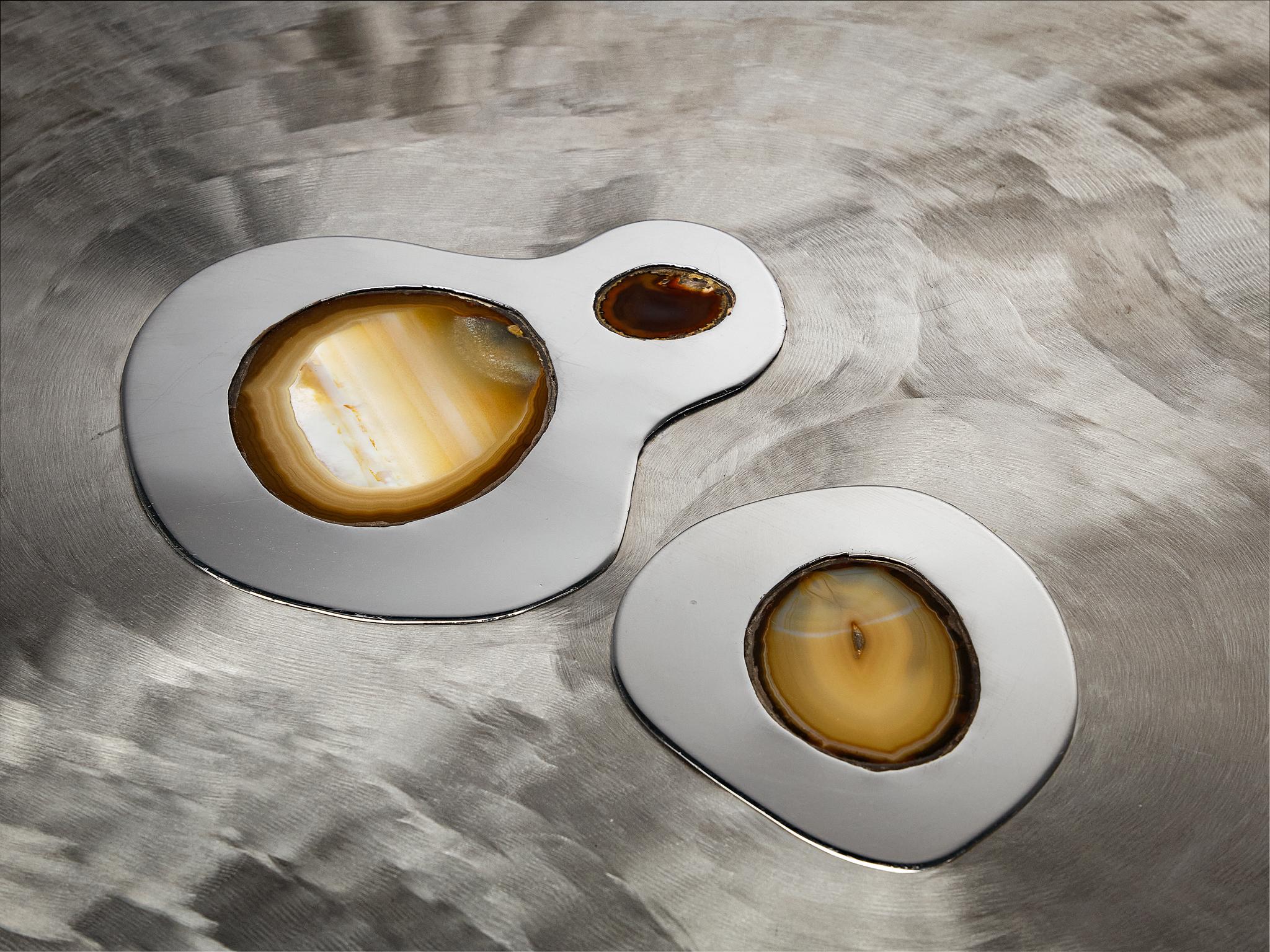 Belgian Jean Claude Dresse Coffee Table in Steel and Resin Inlayed with Agate For Sale