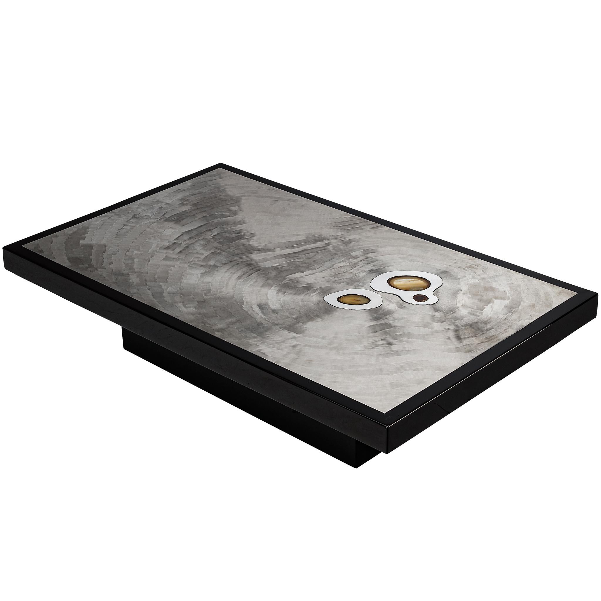 Jean Claude Dresse Coffee Table in Steel and Resin Inlayed with Agate