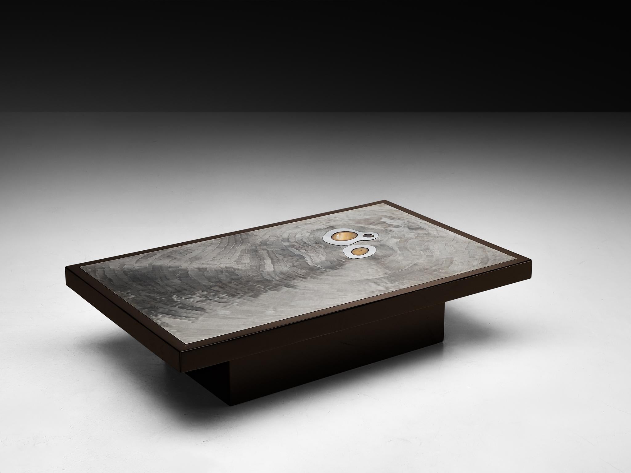 Acier inoxydable Table basse Jean Claude Dresse en acier et résine incrustée d'agate en vente