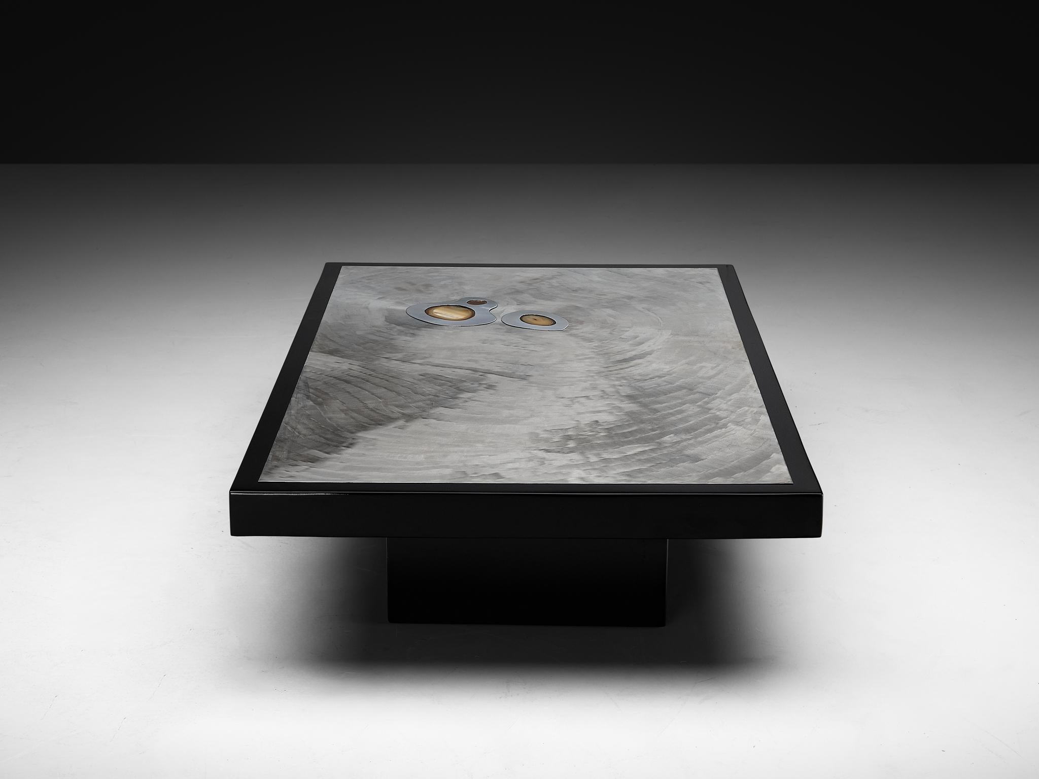 Jean Claude Dresse Coffee Table in Steel and Resin Inlayed with Agate For Sale 1
