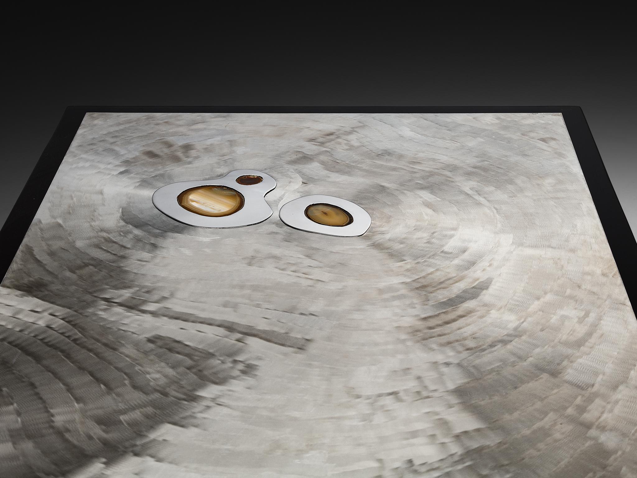 Jean Claude Dresse Coffee Table in Steel and Resin Inlayed with Agate For Sale 2