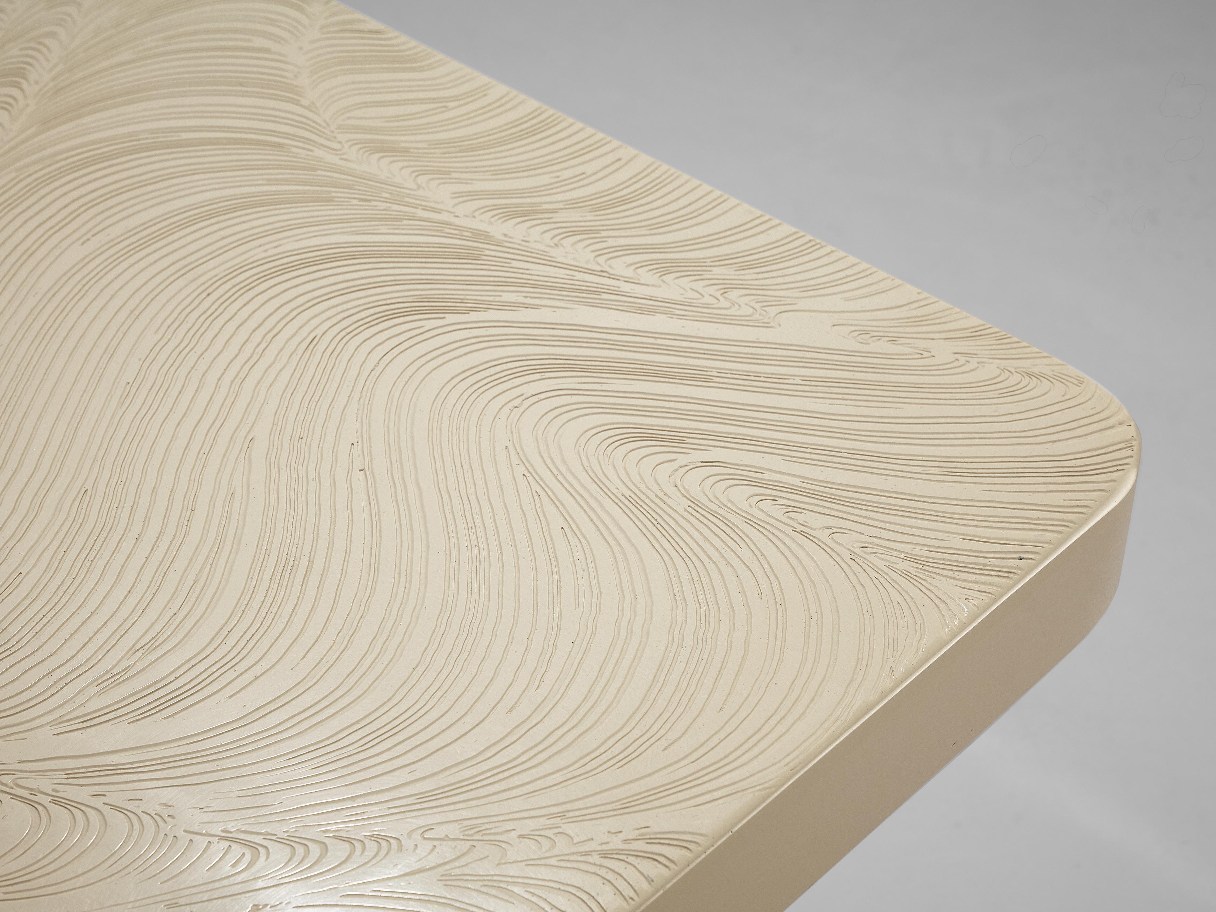 Steel Jean Claude Dresse Coffee Table in Resin with Bone Inlay