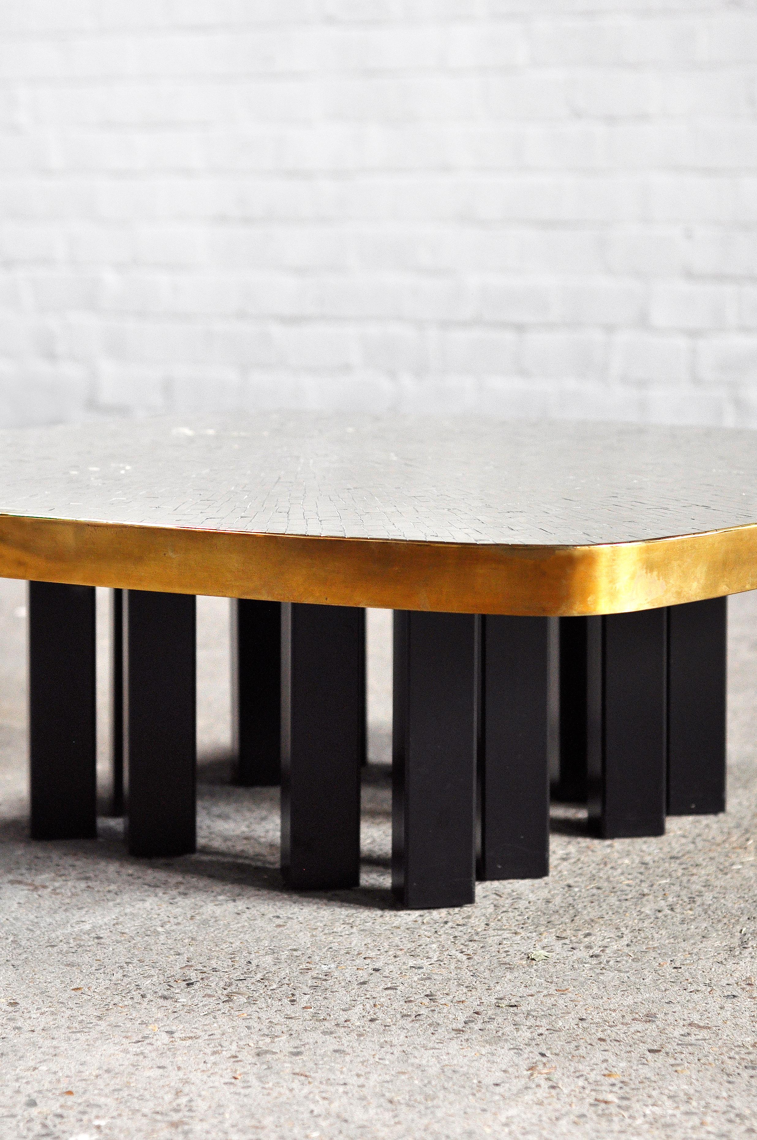 Jean Claude Dresse Coffee Table With Brass Mosaic Inlay, 1970's 4