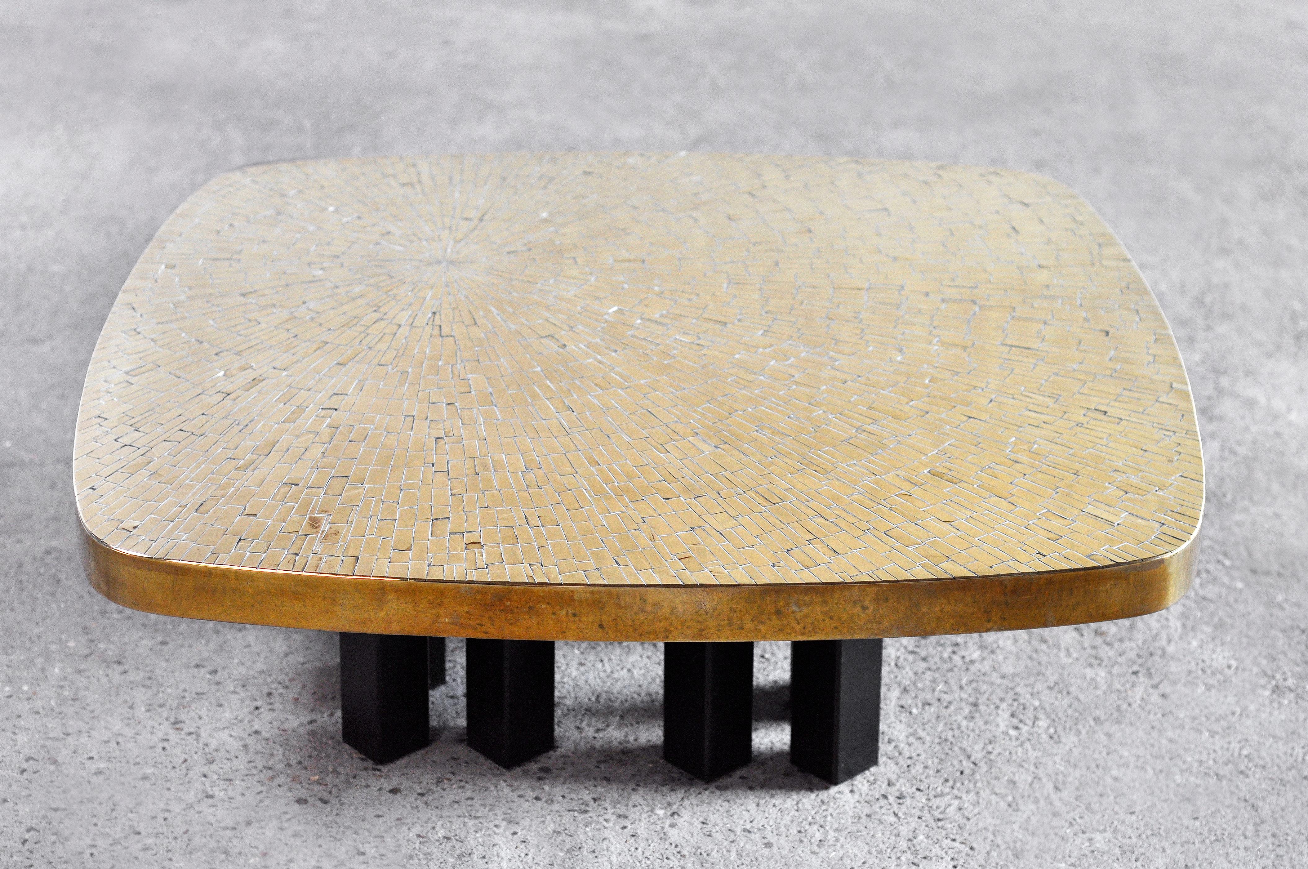 Jean Claude Dresse Coffee Table With Brass Mosaic Inlay, 1970's 1