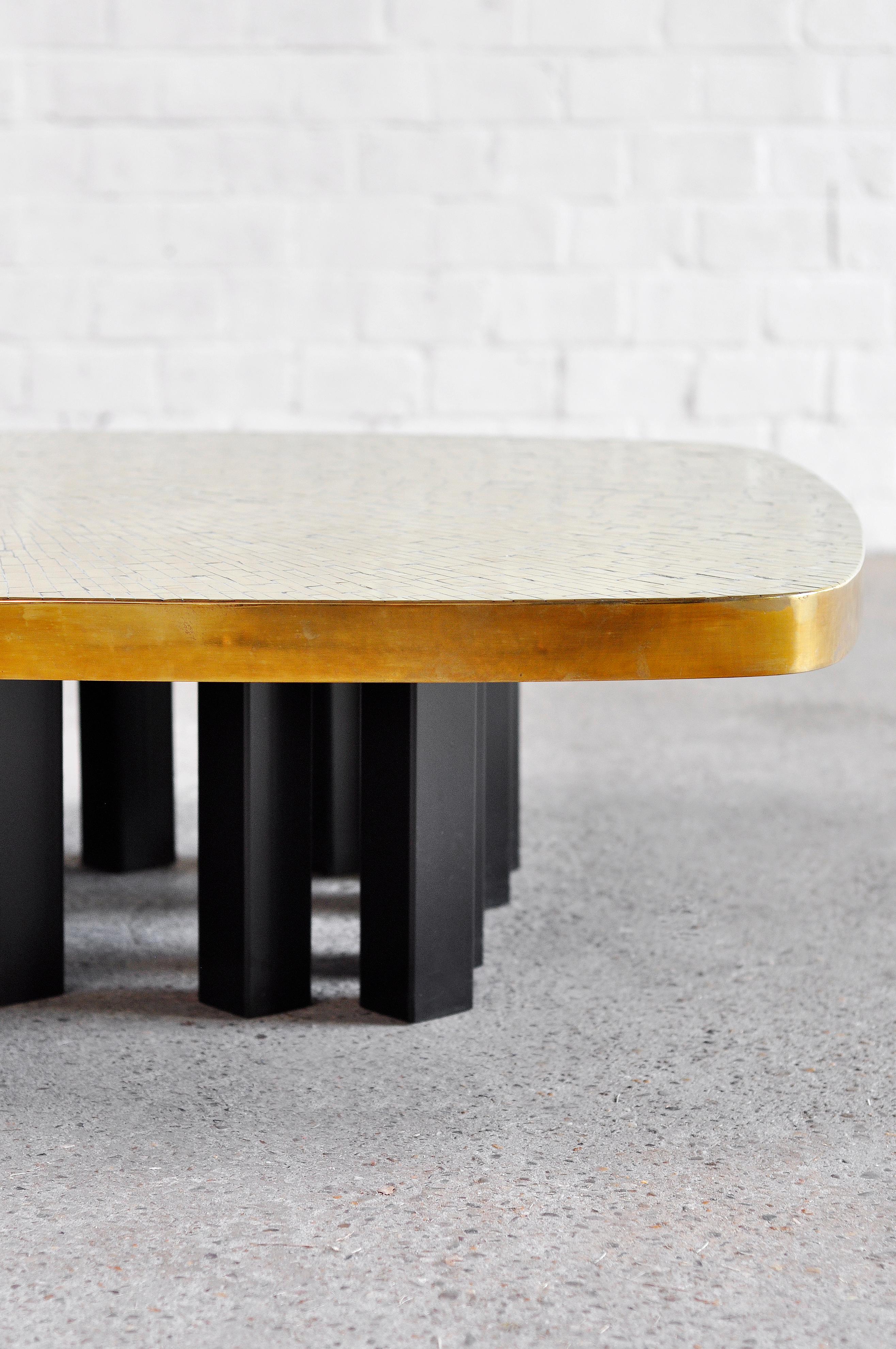 Jean Claude Dresse Coffee Table With Brass Mosaic Inlay, 1970's 2