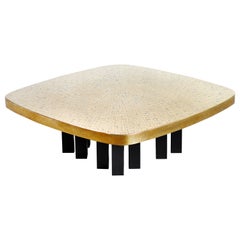 Vintage Jean Claude Dresse Coffee Table With Brass Mosaic Inlay, 1970's