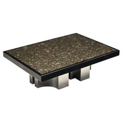 Jean Claude Dresse Couchtisch mit Intarsien aus Marcasite und Edelstahl