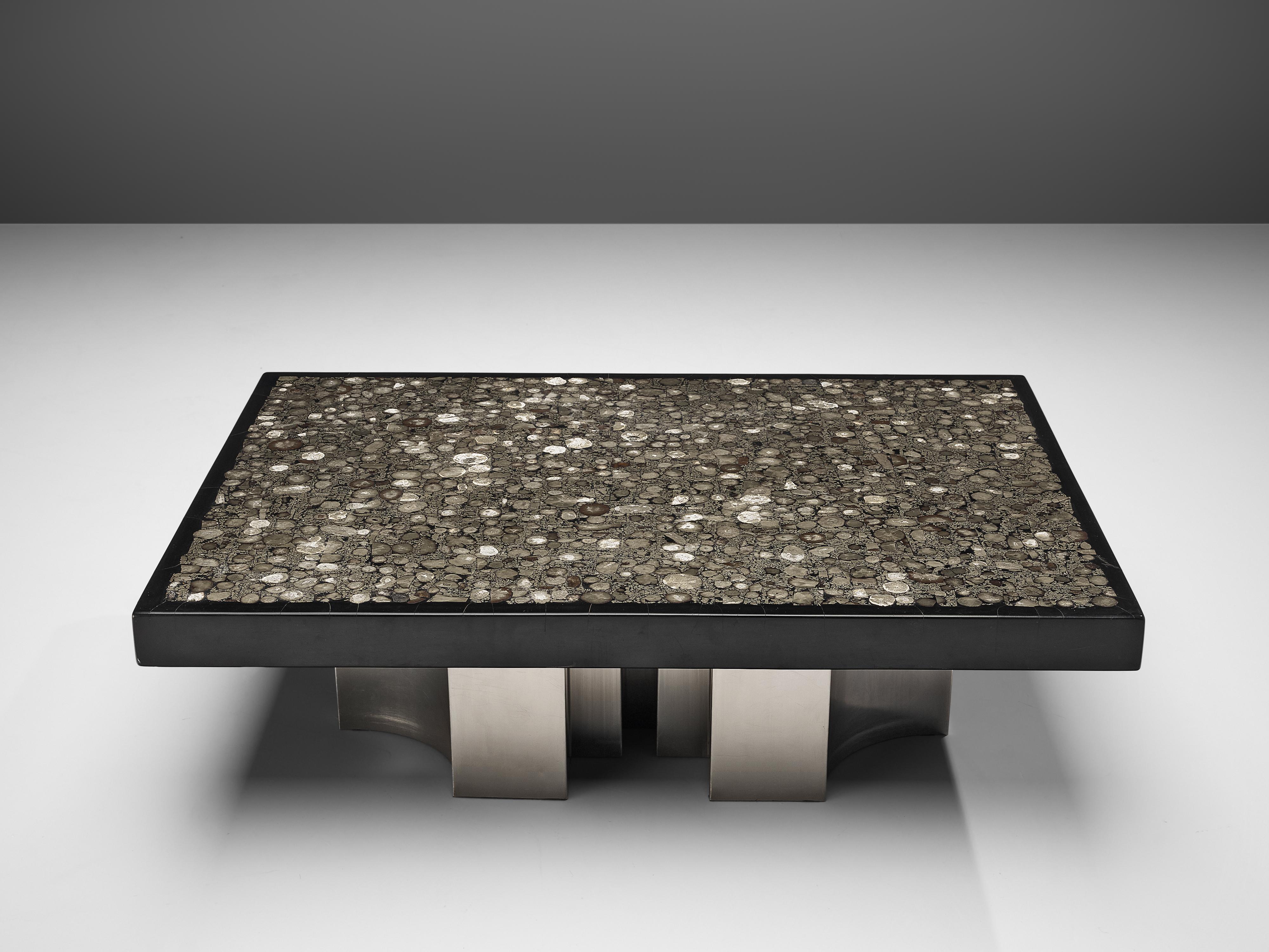 Belgian Jean Claude Dresse Coffee Table with Inlay of Marcasite