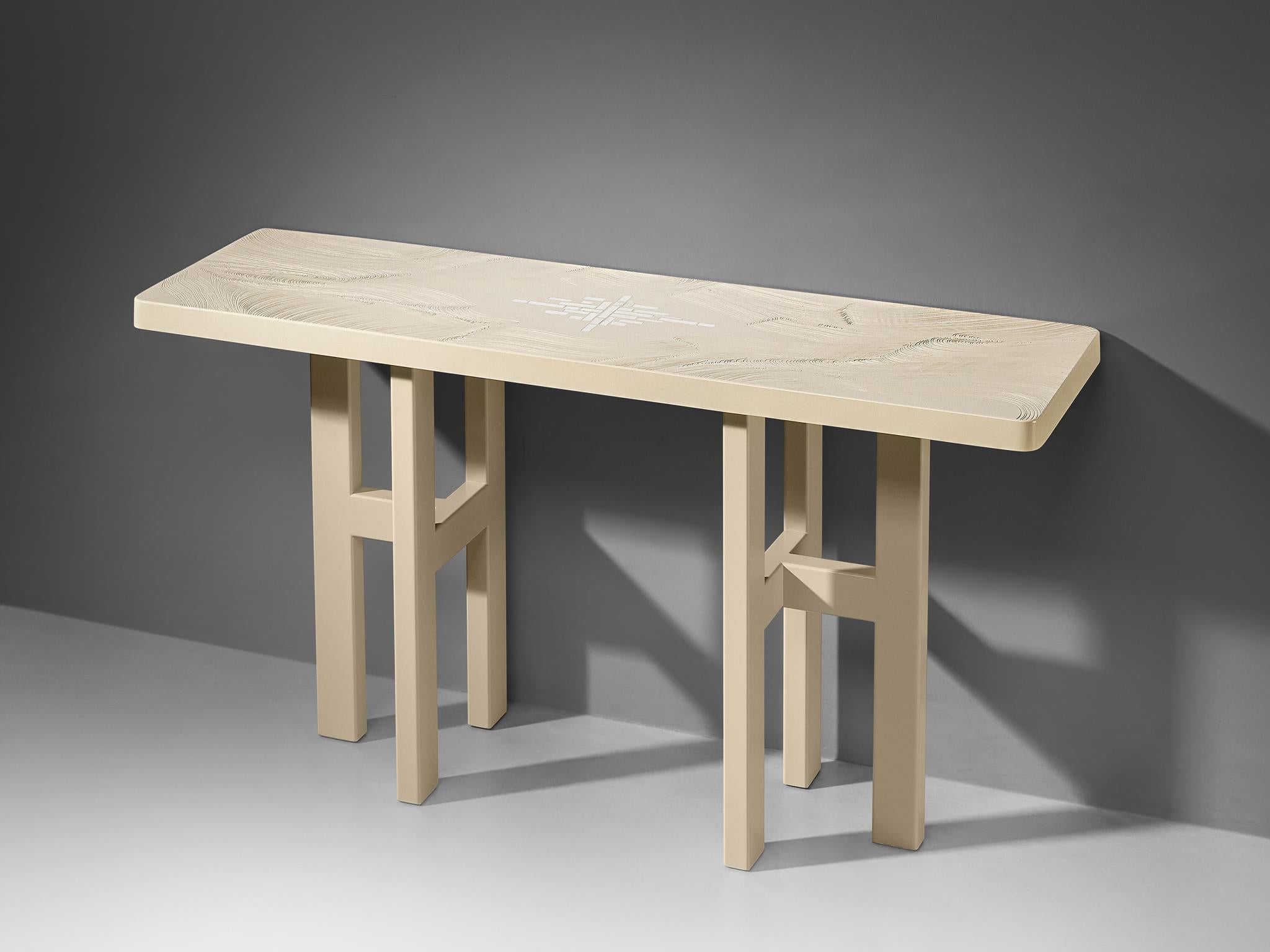 Jean Claude Dresse, console, resin, stone, lacquered steel, Belgium, 1970s

A luxurious console crafted with high attention for detail which is characteristic for the work of the Belgian artist Jean Claude Dresse. The table has a sculptural