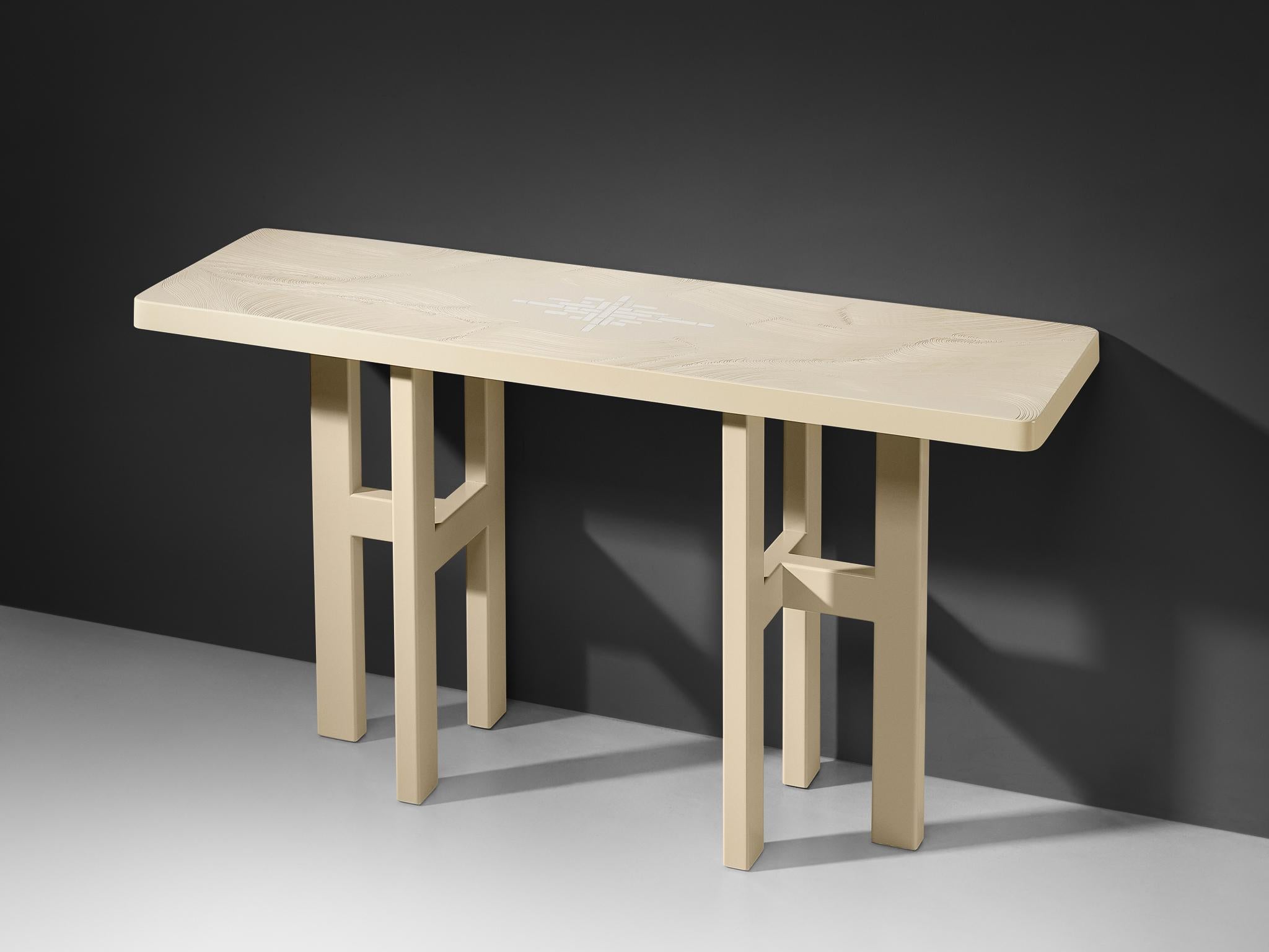 Jean Claude Dresse, console, resin, lacquered steel, Belgium, 1970s

This eccentric console design is a masterful creation by Belgian designer Jean Claude Dresse. Every inch of this piece exemplifies Dresse's exceptional craftsmanship and dedication