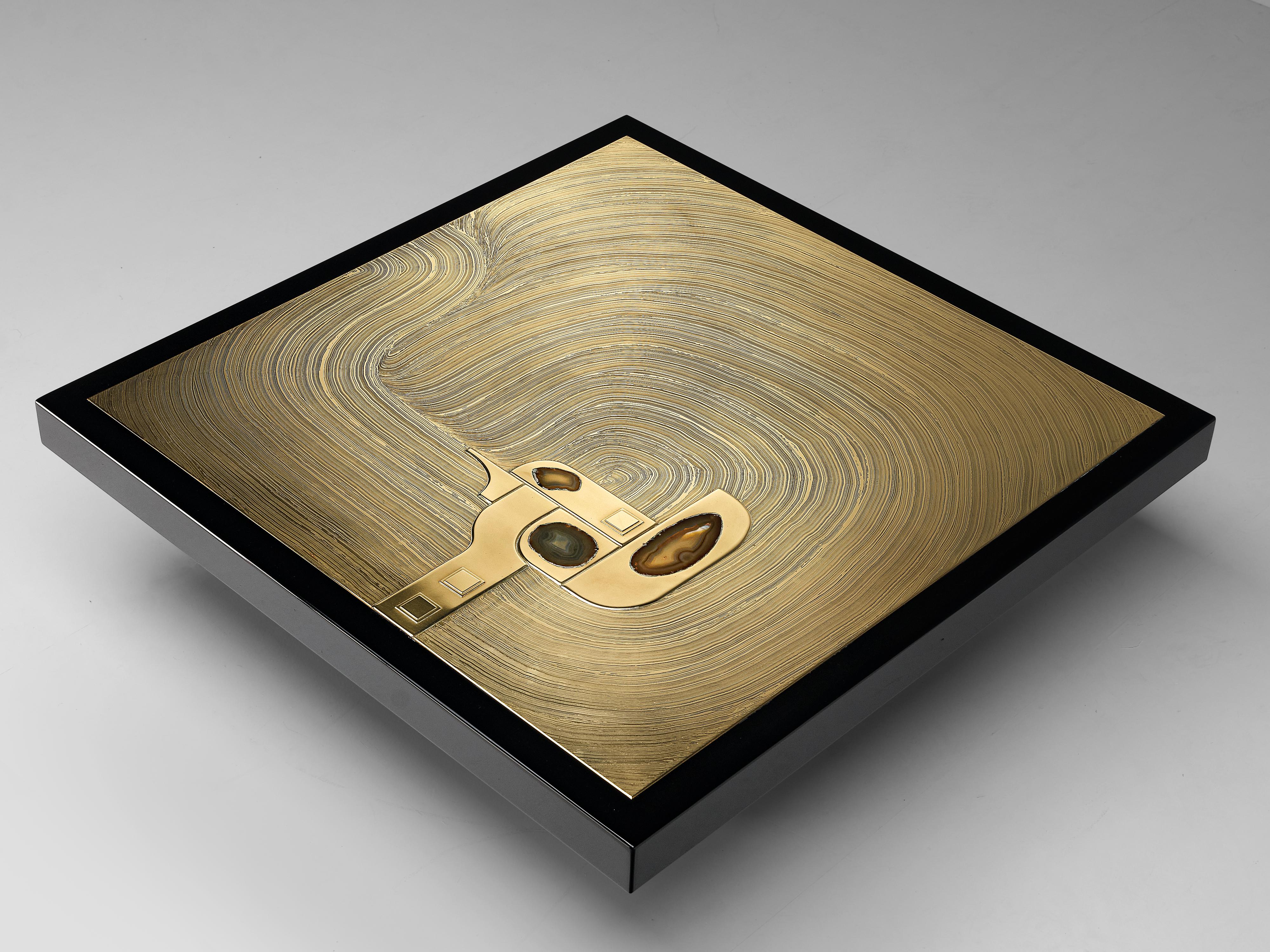 Jean Claude Dresse Etched Brass Inlayed with Agate Coffee Table 2