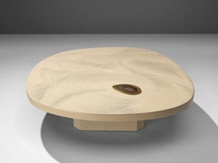 Jean Claude Dresse Freeform Coffee Table in White Resin, Brass and Agate