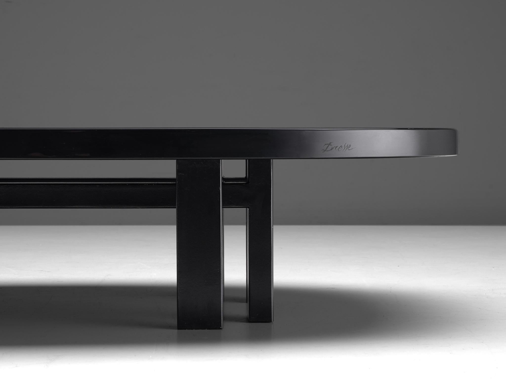 Jean Claude Dresse Coffee Table In Sculpted Black Resin Inlayed with Agate In Good Condition In Waalwijk, NL