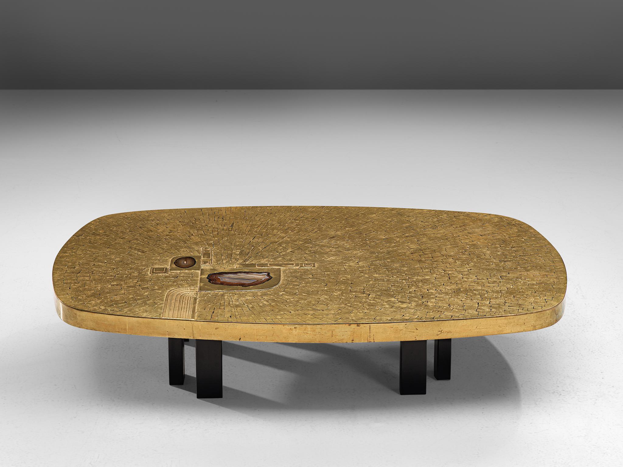 Jean Claude Dresse, coffee table, brass, agate and steel, Belgium, 1970s

A luxurious piece crafted with high attention for detail which is characteristic for the work of the Belgian artist Jean Claude Dresse. The combination of materials, steel,