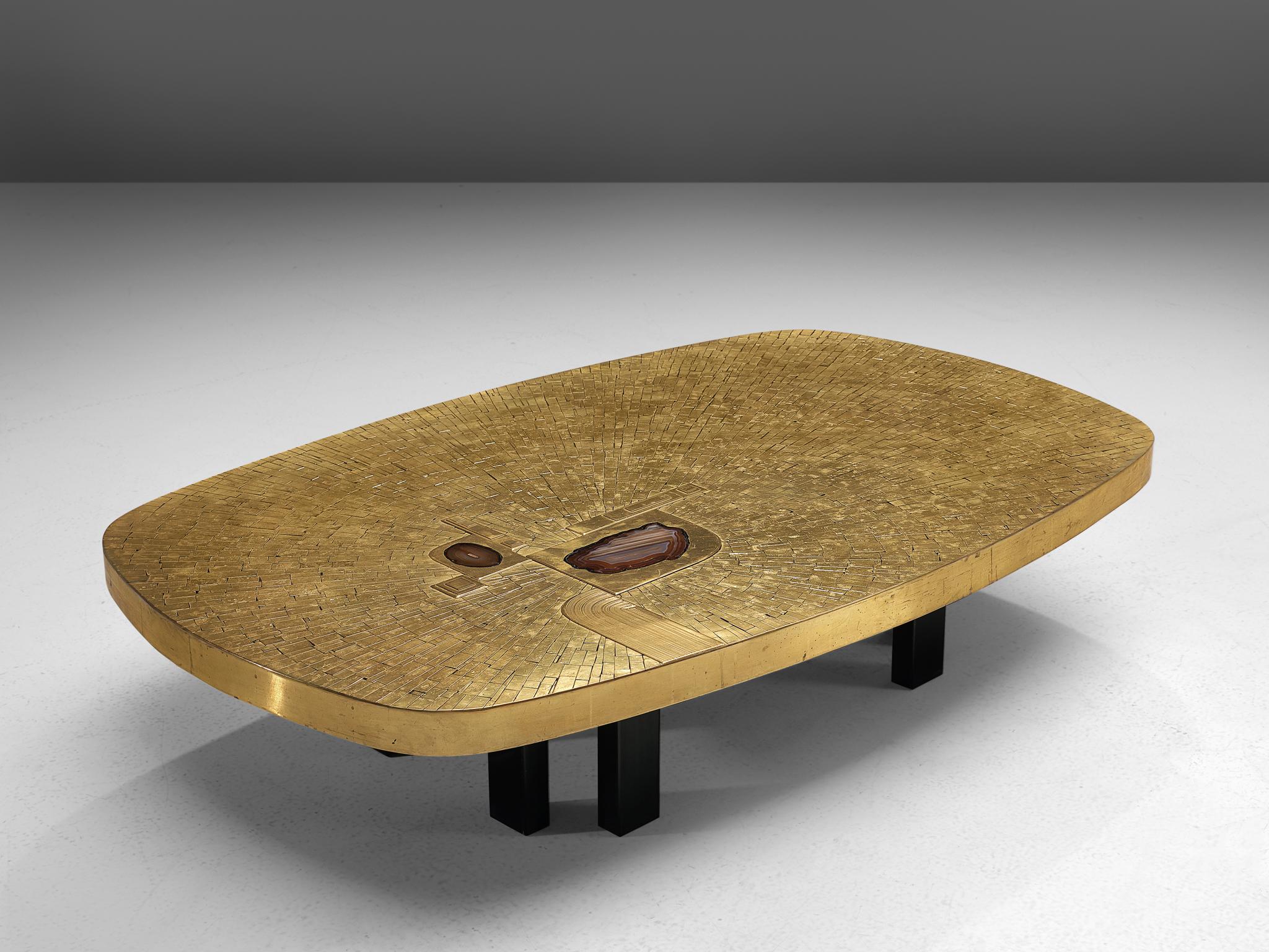 Mid-Century Modern Jean Claude Dresse Luxurious Coffee Table in a Mosaic of Brass
