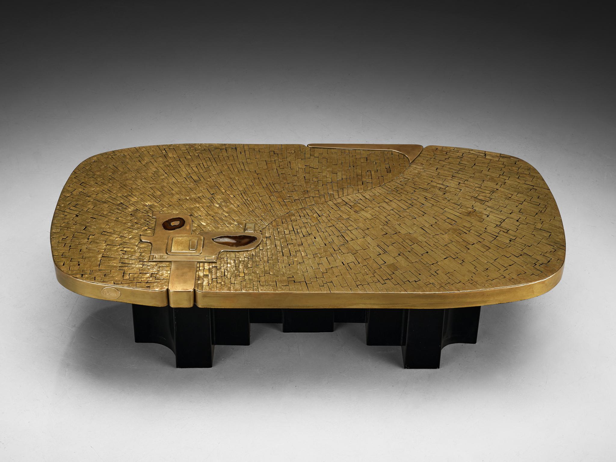Belgian Jean Claude Dresse Mosaic Coffee Table in Brass and Agate