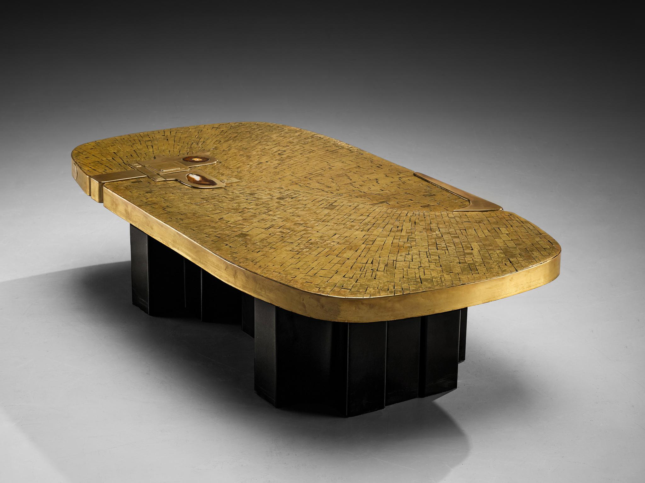 Late 20th Century Jean Claude Dresse Mosaic Coffee Table in Brass and Agate