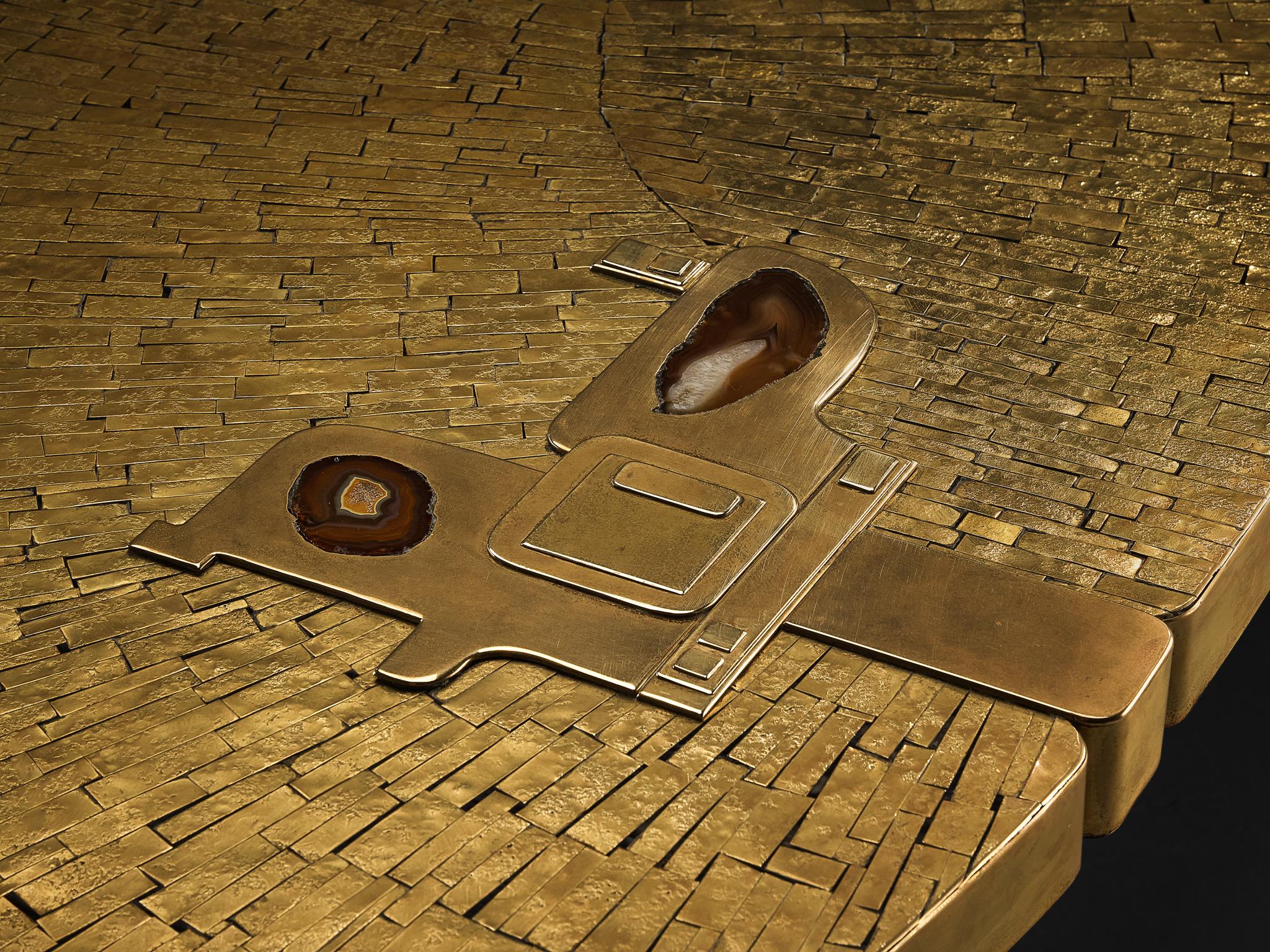 Jean Claude Dresse Mosaic Coffee Table in Brass and Agate 2