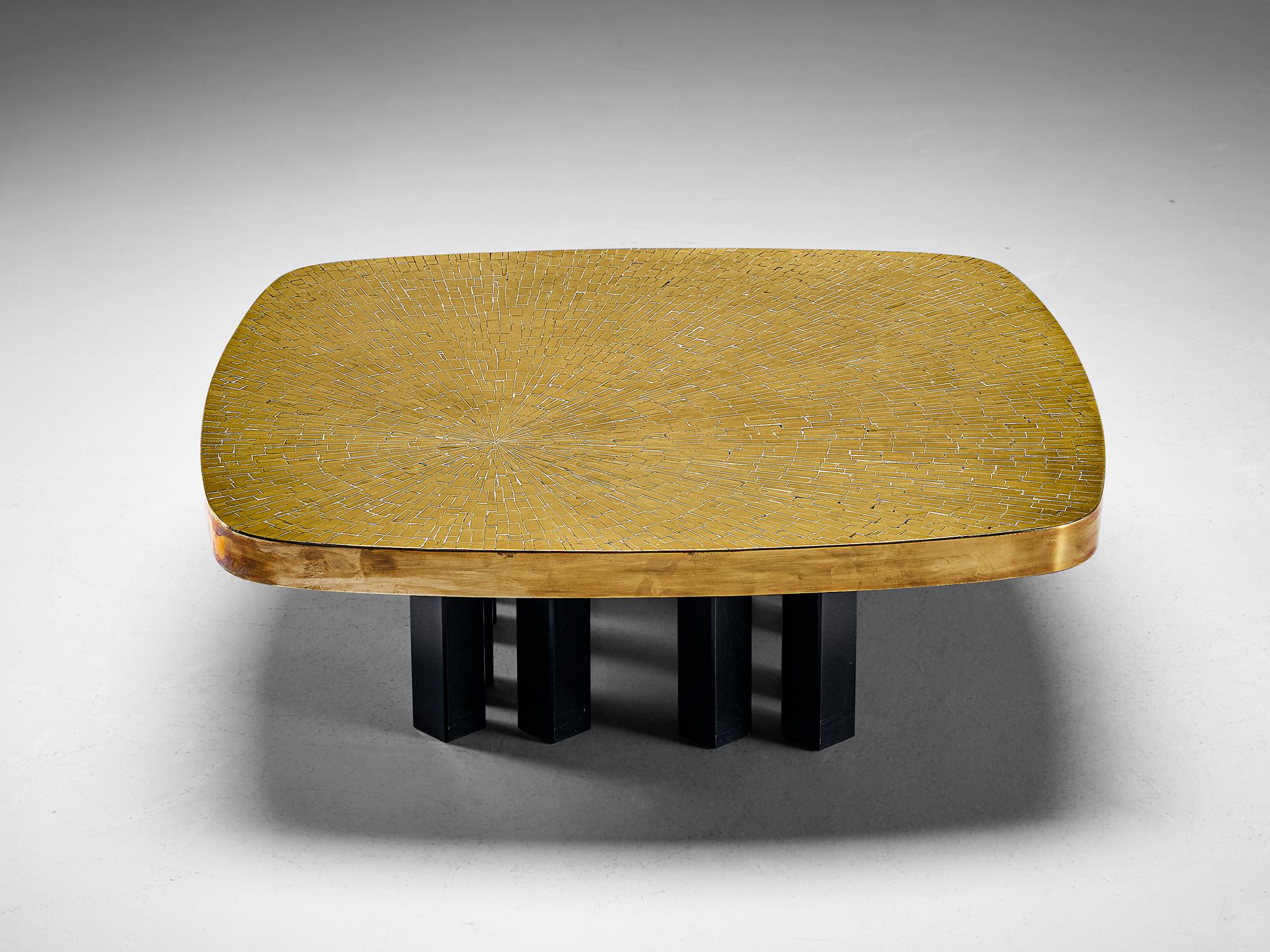 Jean Claude Dresse Mosaic Coffee Table in Brass 4