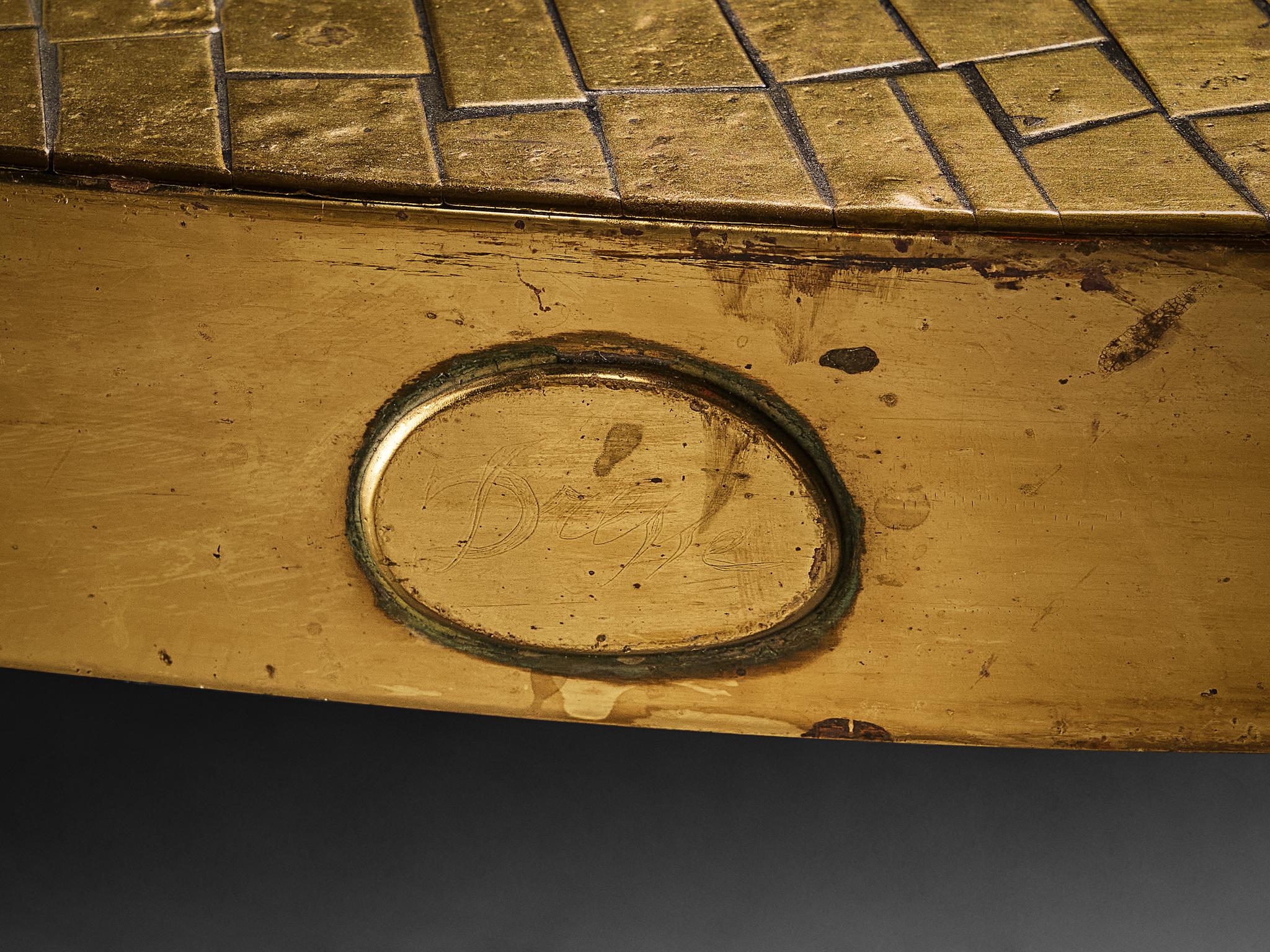 Post-Modern Jean Claude Dresse Mosaic Coffee Table in Brass For Sale