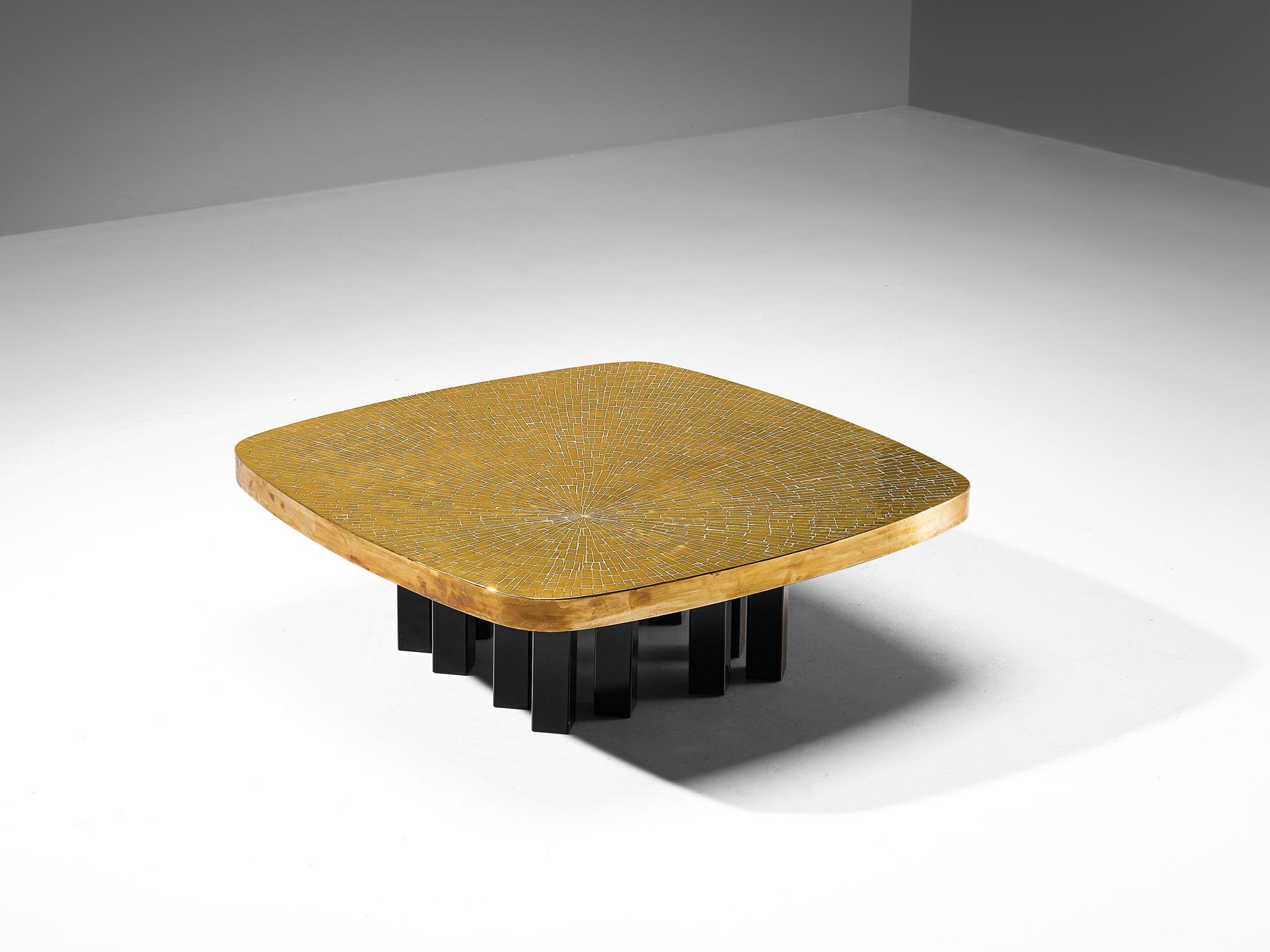 Jean Claude Dresse Mosaic Coffee Table in Brass  In Good Condition For Sale In Waalwijk, NL