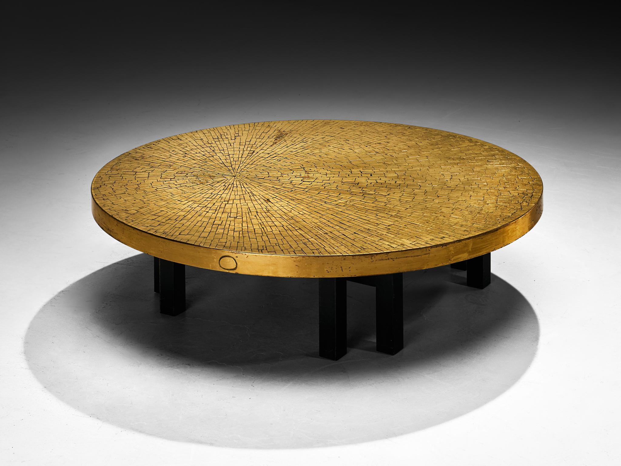 Jean Claude Dresse Mosaic Coffee Table in Brass In Good Condition For Sale In Waalwijk, NL