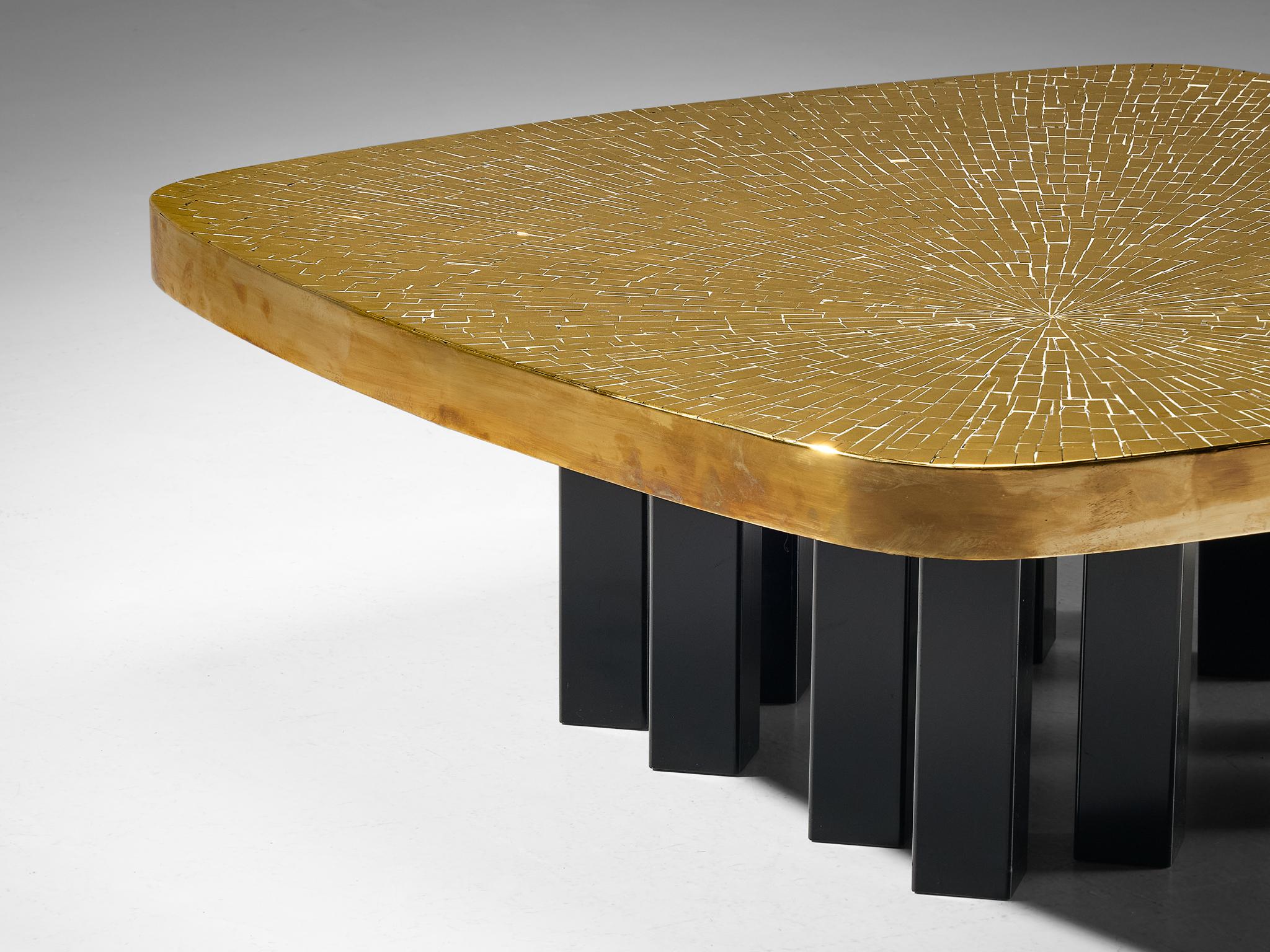 Late 20th Century Jean Claude Dresse Mosaic Coffee Table in Brass  For Sale