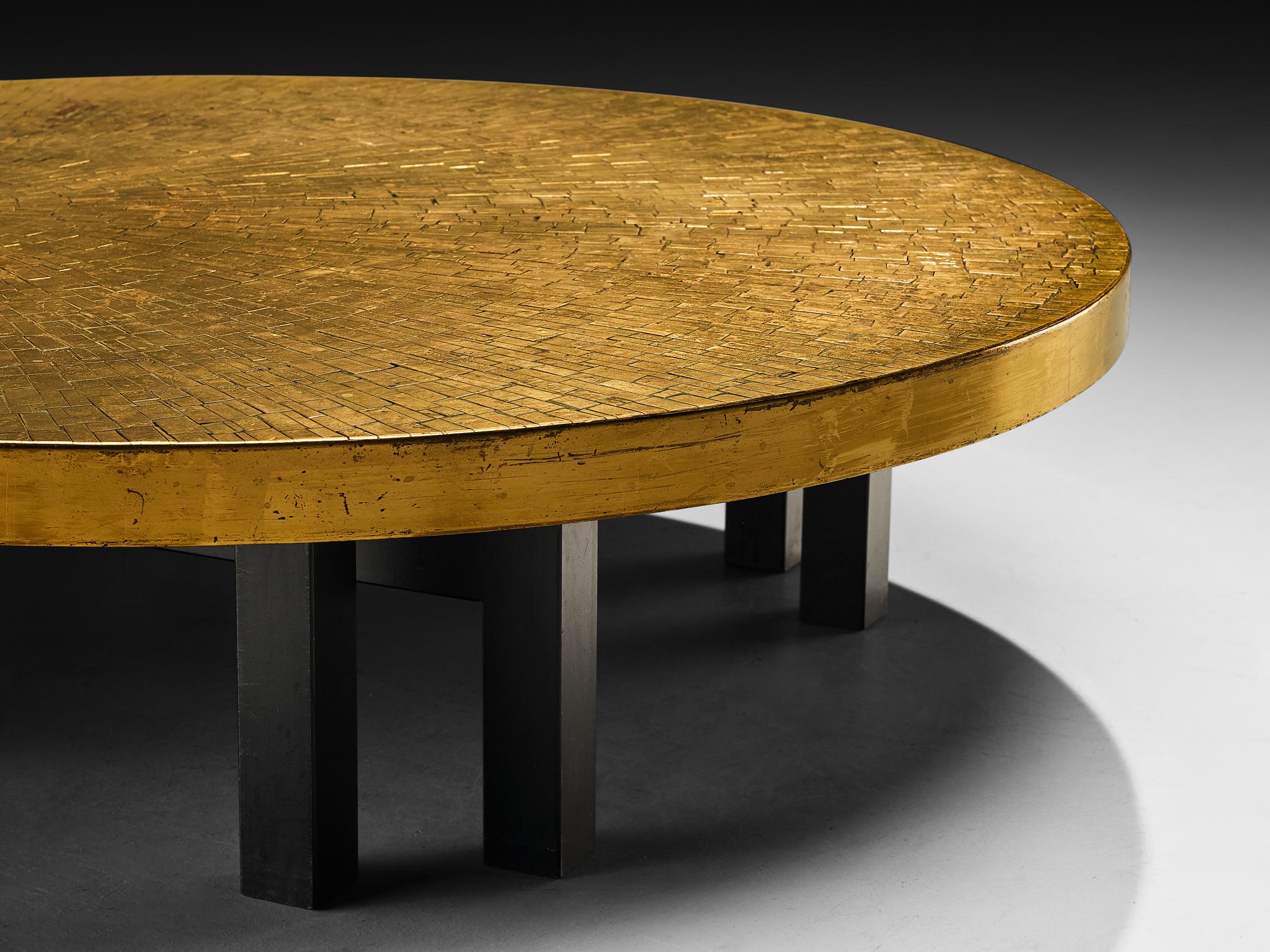 Late 20th Century Jean Claude Dresse Mosaic Coffee Table in Brass For Sale