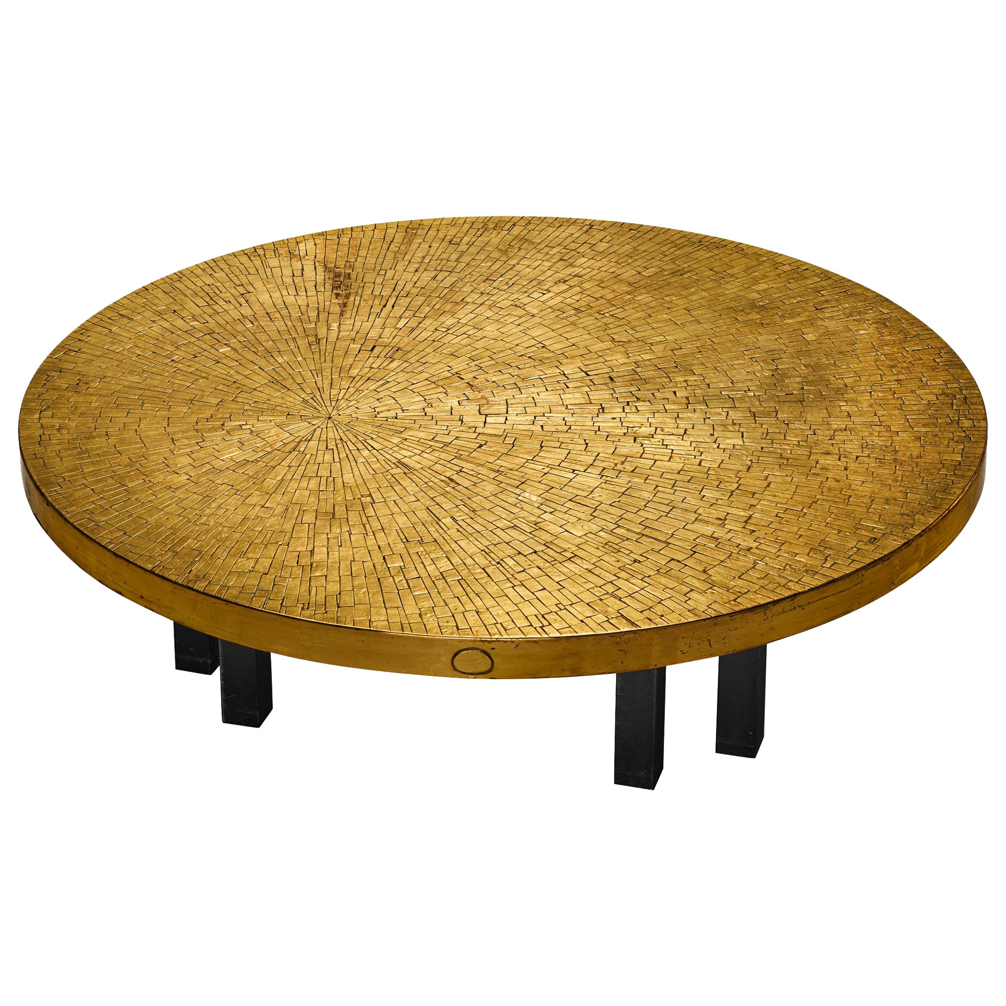 Jean Claude Dresse Mosaic Coffee Table in Brass For Sale