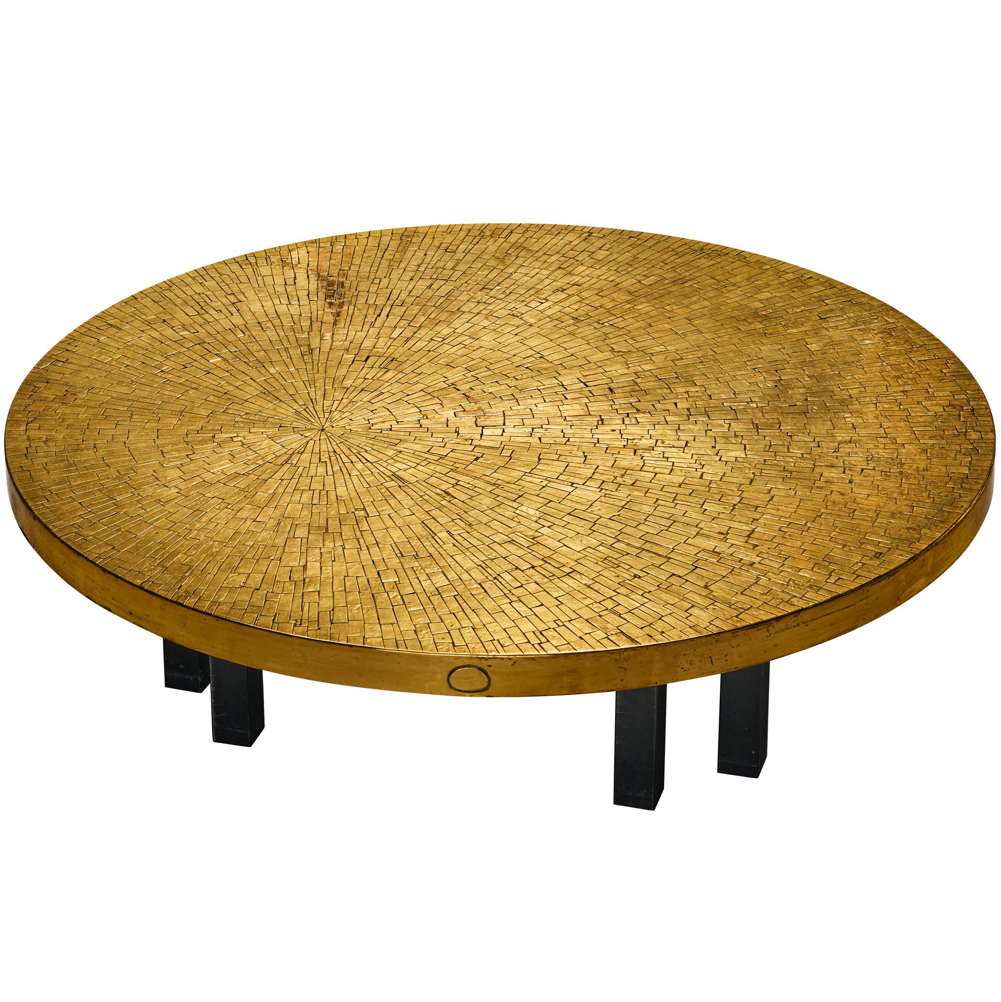 Jean Claude Dresse Mosaic Coffee Table in Brass For Sale at 1stDibs
