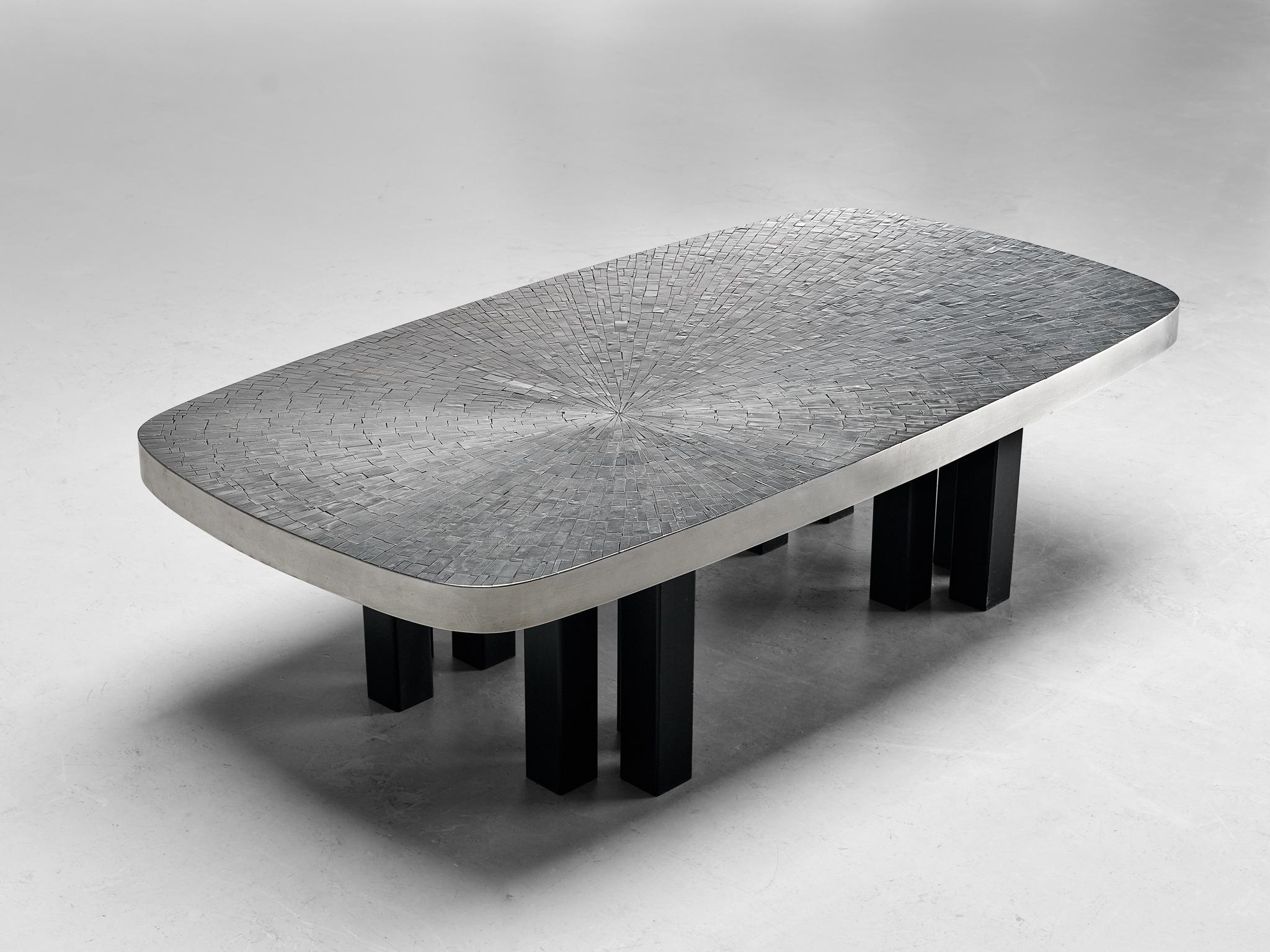 Late 20th Century Jean Claude Dresse Mosaic Coffee Table in Stainless Steel  For Sale