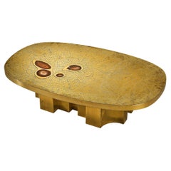 Jean Claude Dresse Oval Coffee Table in Brass Inlayed with Agate