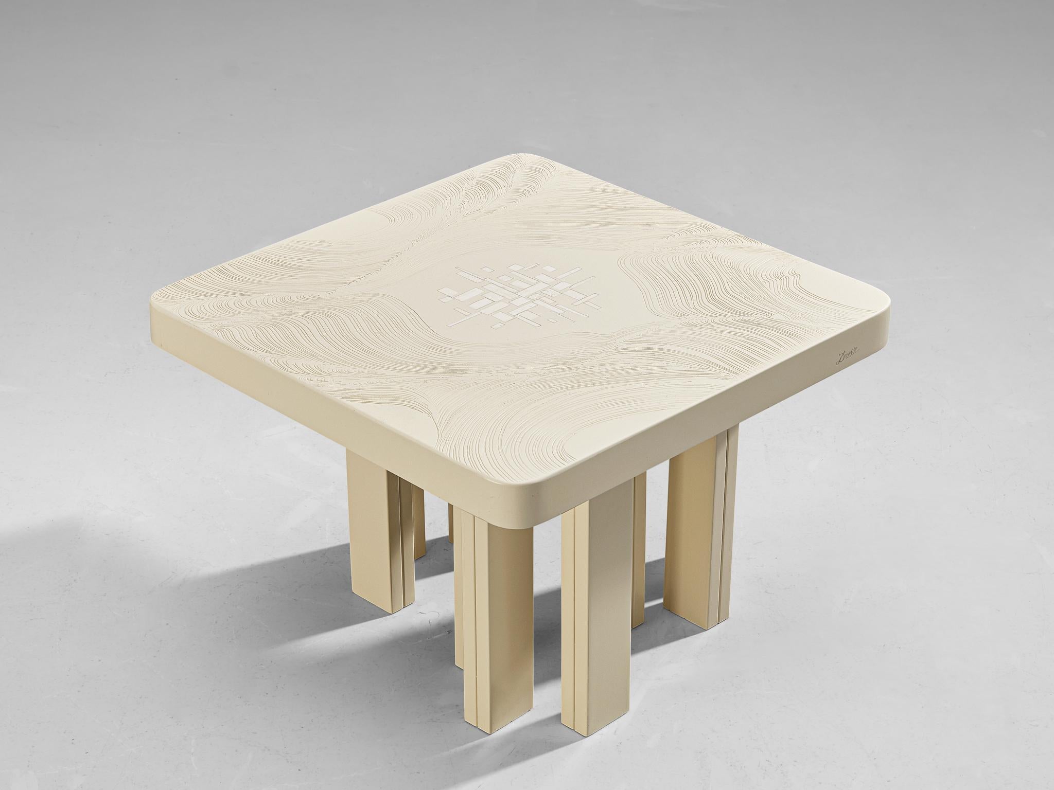 Post-Modern Jean Claude Dresse Pair of Coffee Tables in Resin with Bone Inlay  For Sale