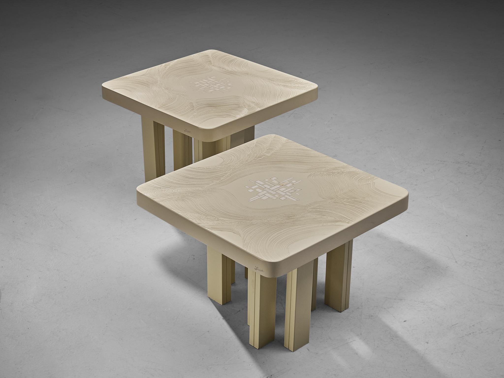 Jean Claude Dresse Pair of Coffee Tables in Resin with Bone Inlay 2