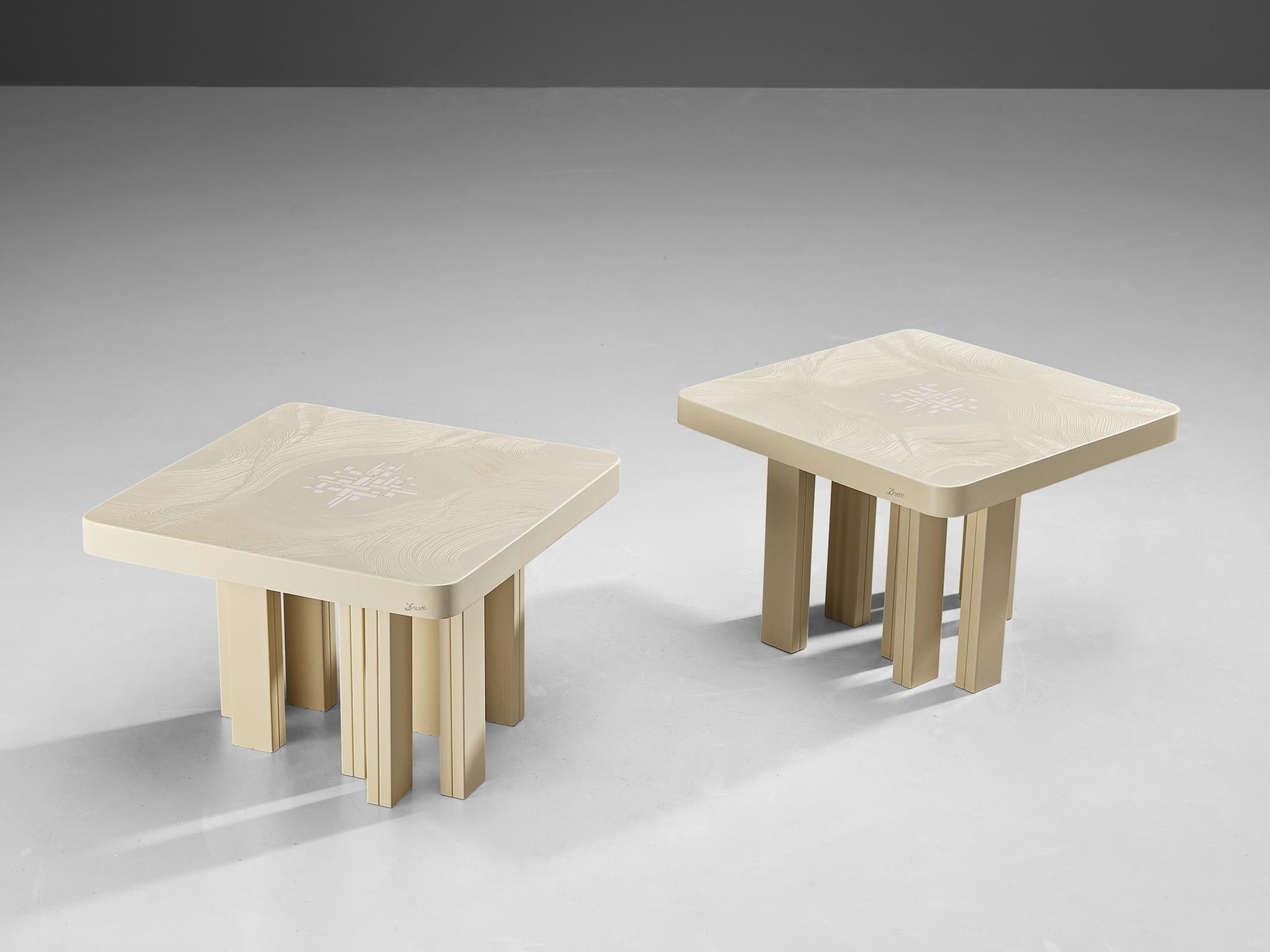 Jean Claude Dresse Pair of Coffee Tables in Resin with Bone Inlay  For Sale 1