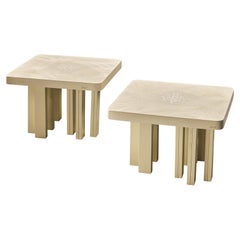 Jean Claude Dresse Pair of Coffee Tables in Resin with Bone Inlay