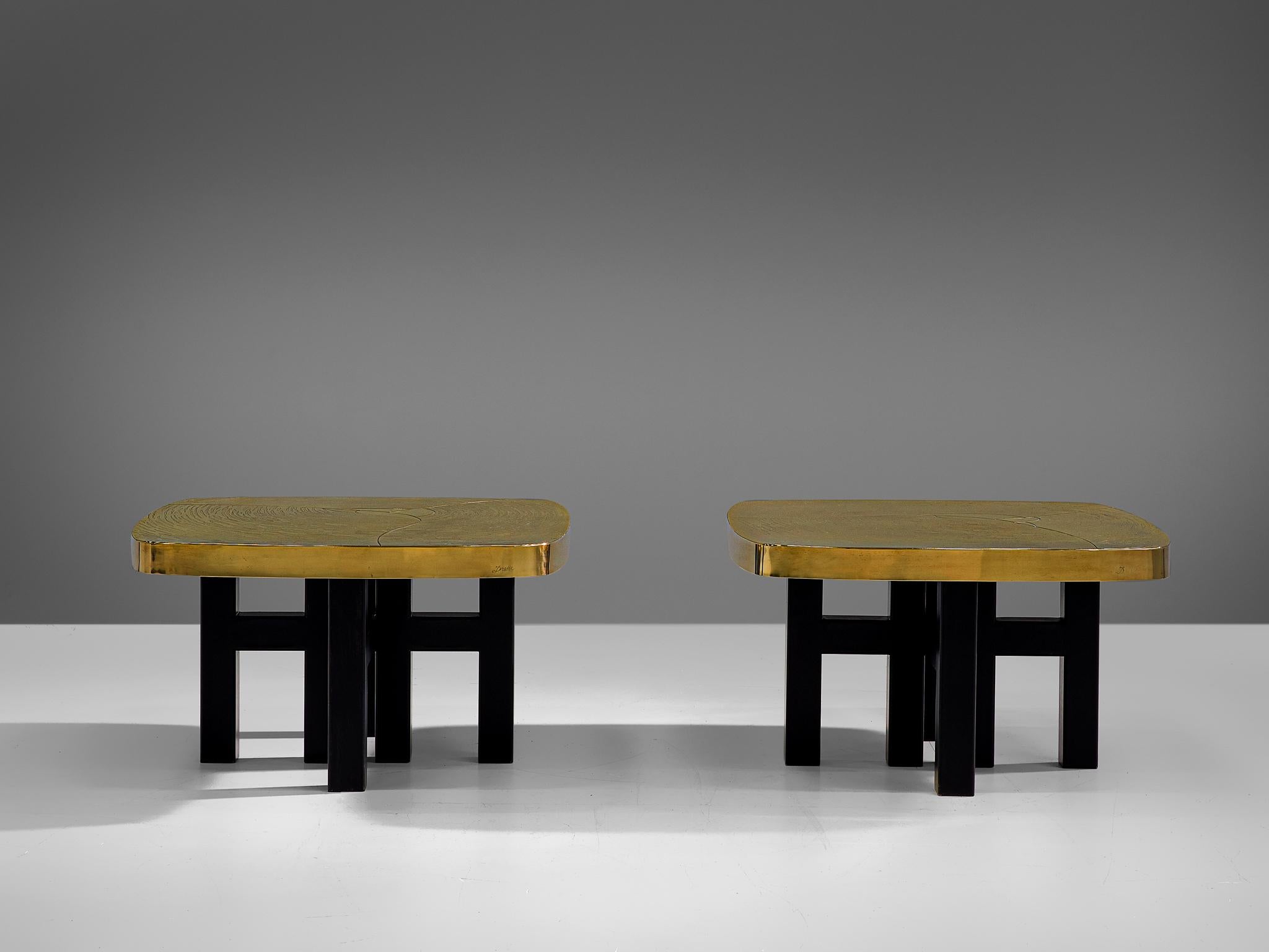 Post-Modern Jean Claude Dresse Pair of Side Tables in Brass