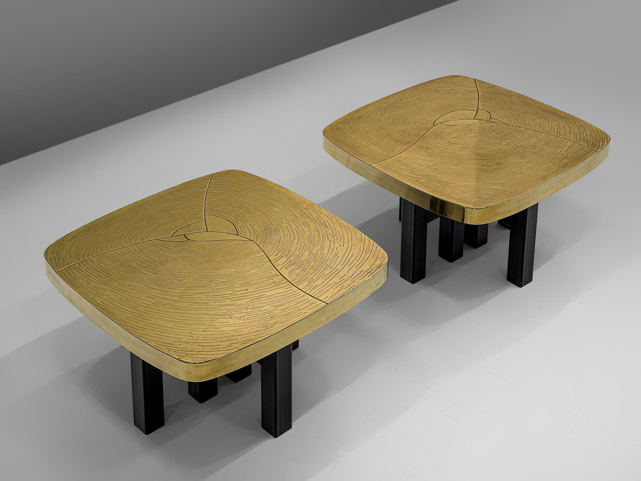 Late 20th Century Jean Claude Dresse Pair of Side Tables in Brass  For Sale