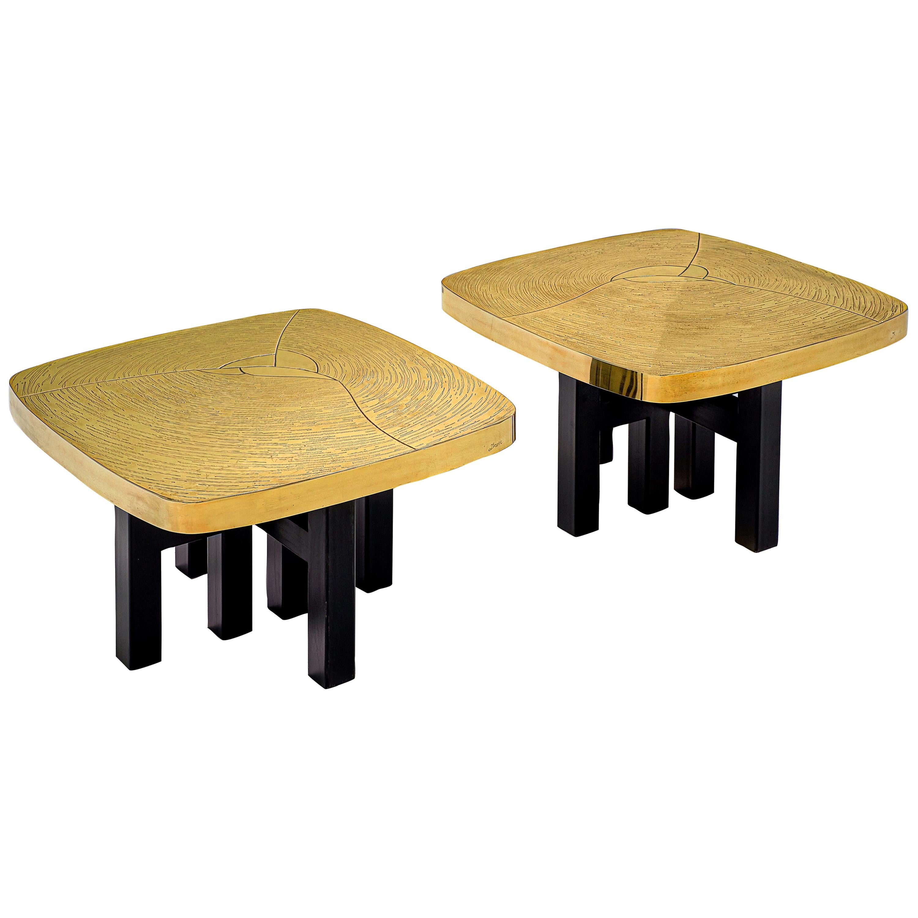 Jean Claude Dresse Pair of Side Tables in Brass