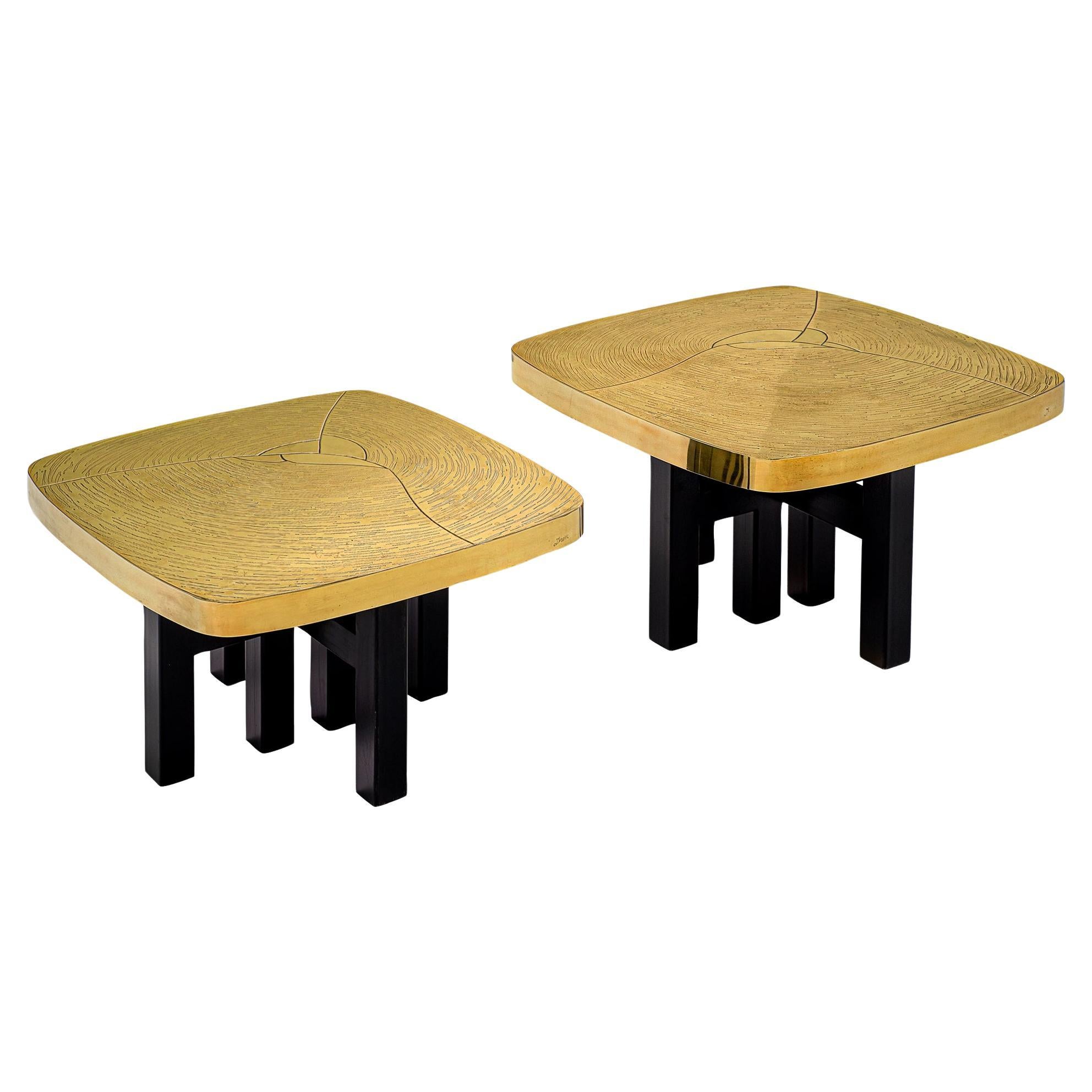 Jean Claude Dresse Pair of Side Tables in Brass 