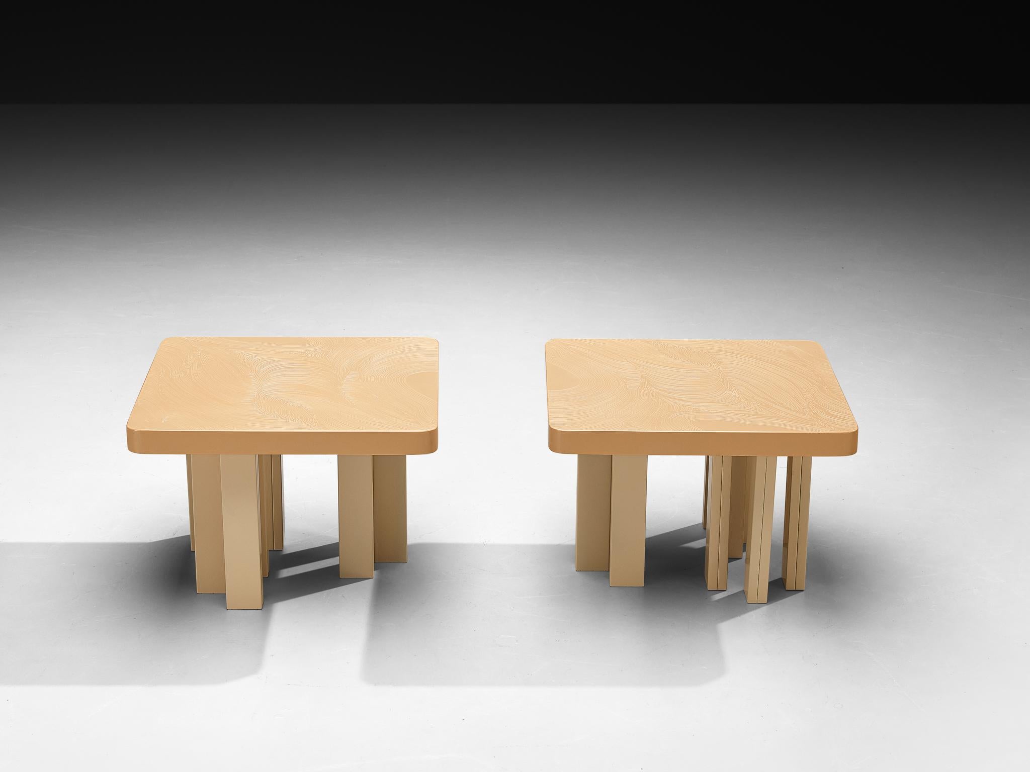 Jean Claude Dresse Pair of Side Tables in Off-White Resin For Sale 3