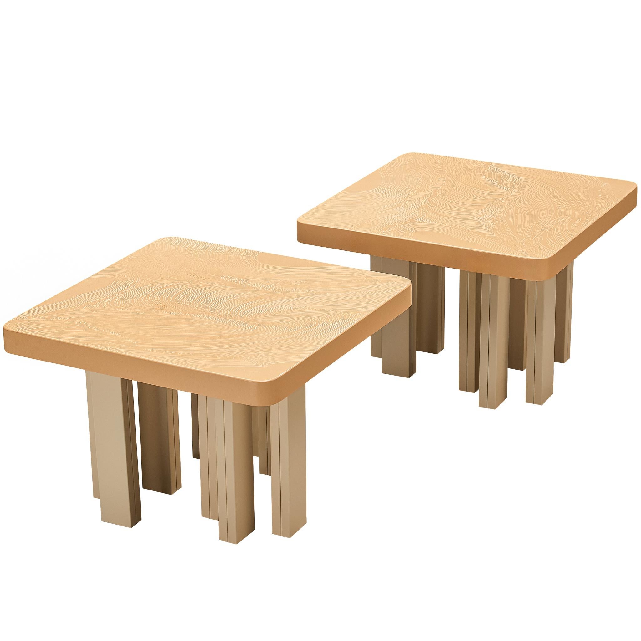 Jean Claude Dresse Pair of Side Tables in Off-White Resin For Sale