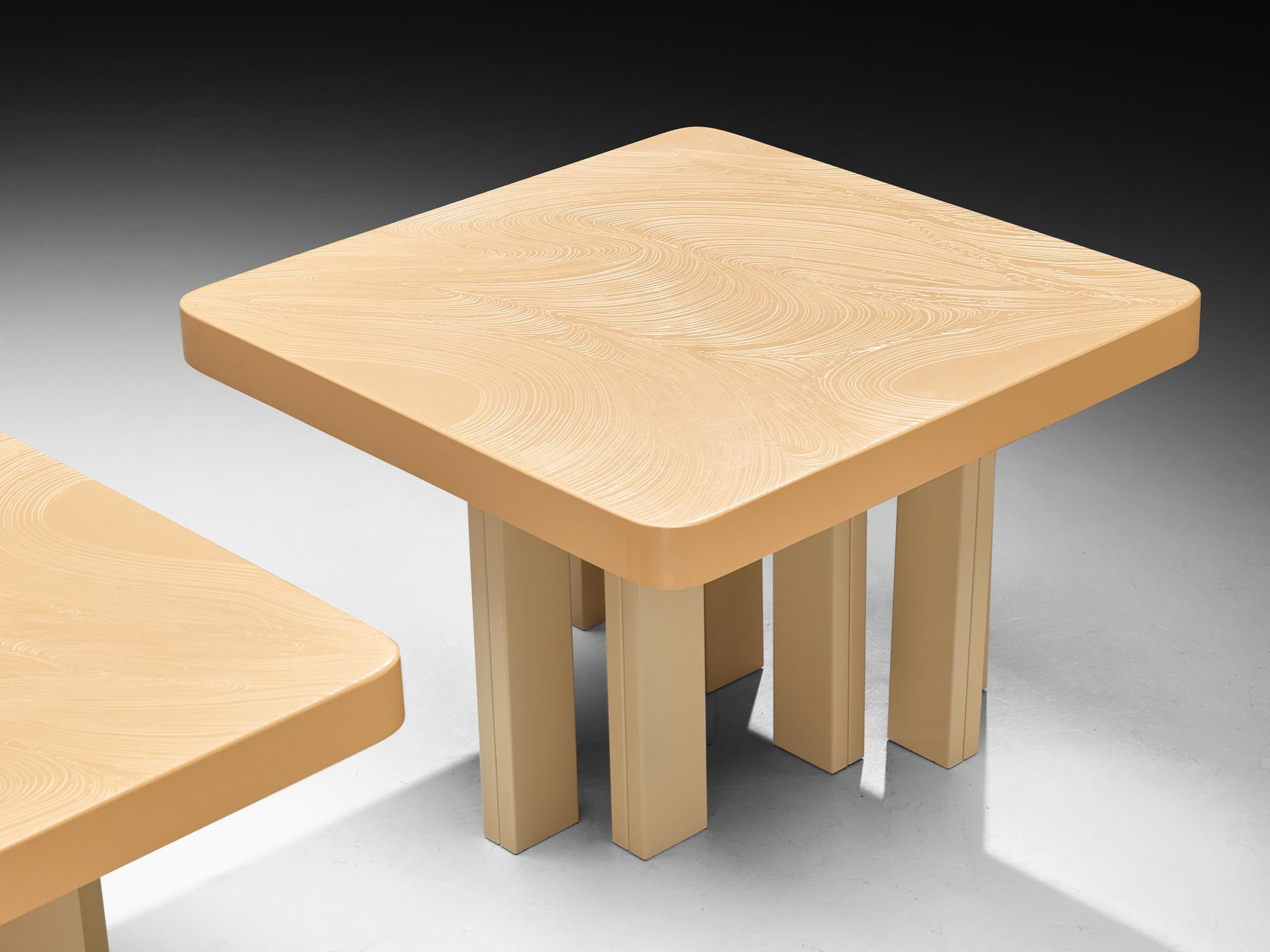 Post-Modern Jean Claude Dresse Pair of Side Tables in Off-White Resin For Sale